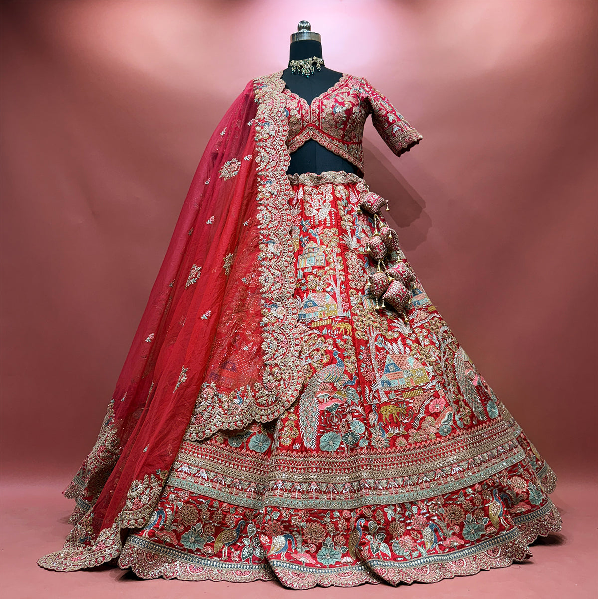 The Kesariya Heritage Edit: Pink Lehenga Ensemble - Red - view 4
