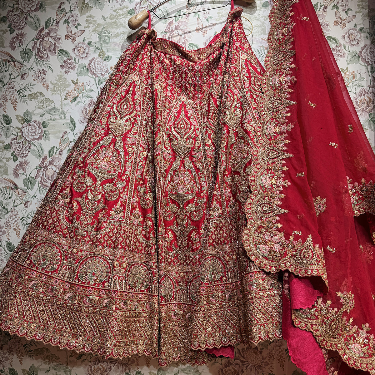 The Pranaya Collection: Pink Lehenga Ensemble - Red - view 3