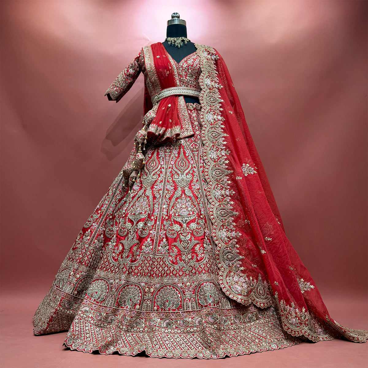 The Pranaya Collection: Pink Lehenga Ensemble - Red - view 4