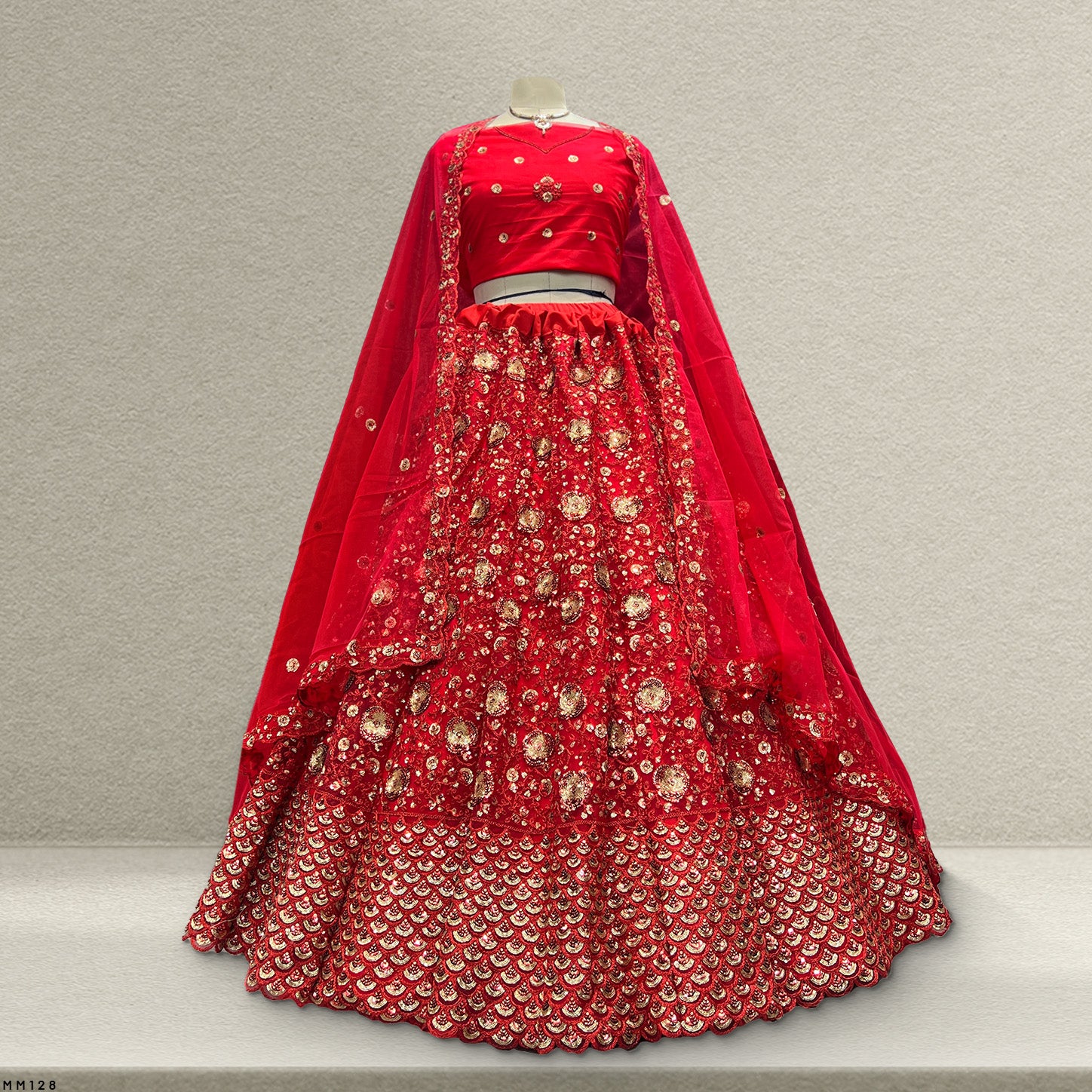 The Jharokha Heirloom Darbar: Red Heritage Lehenga Ensemble IV – Red – view 1