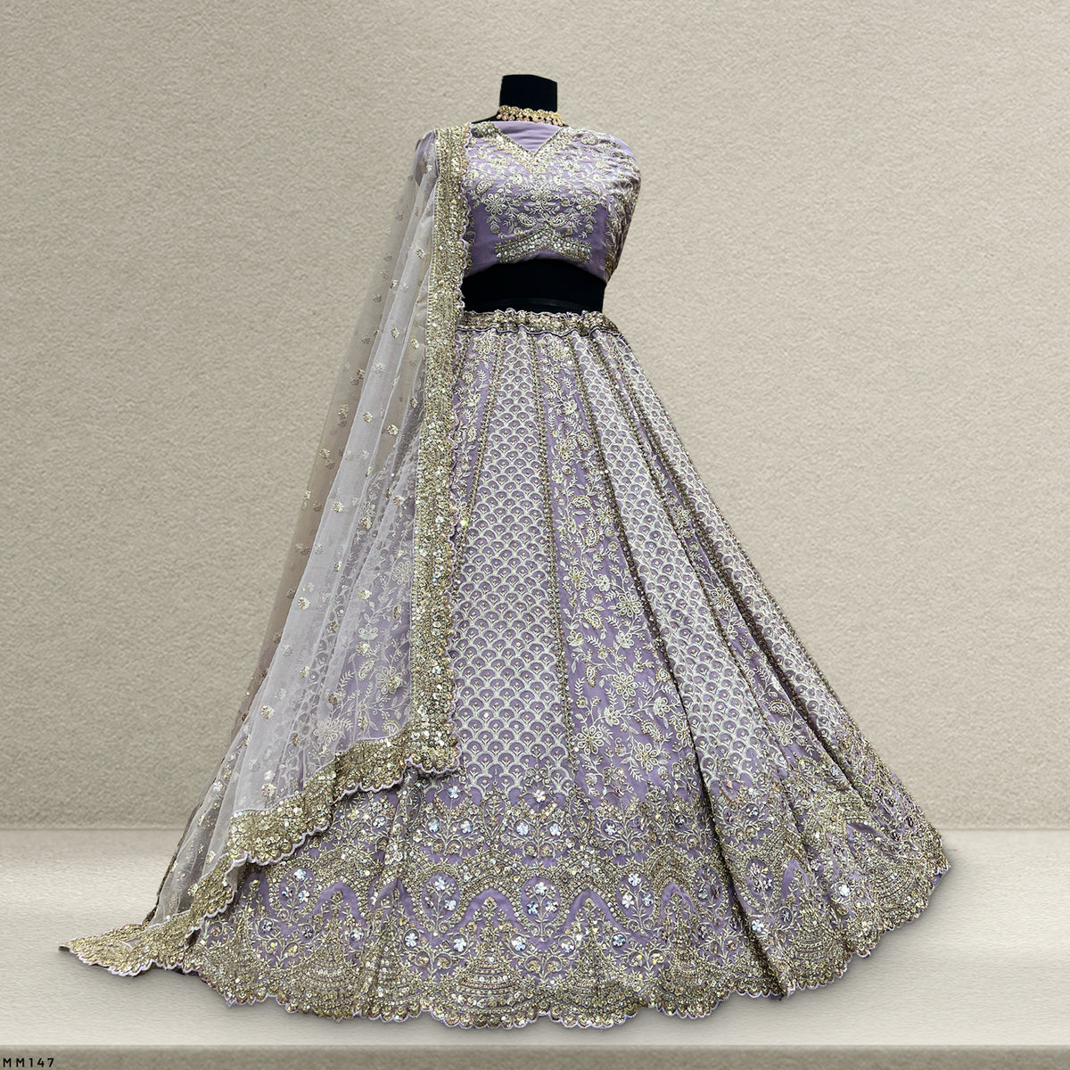 The Parampara Collection: Lavender Georgette Lehenga Ensemble I – Lavender – view 1