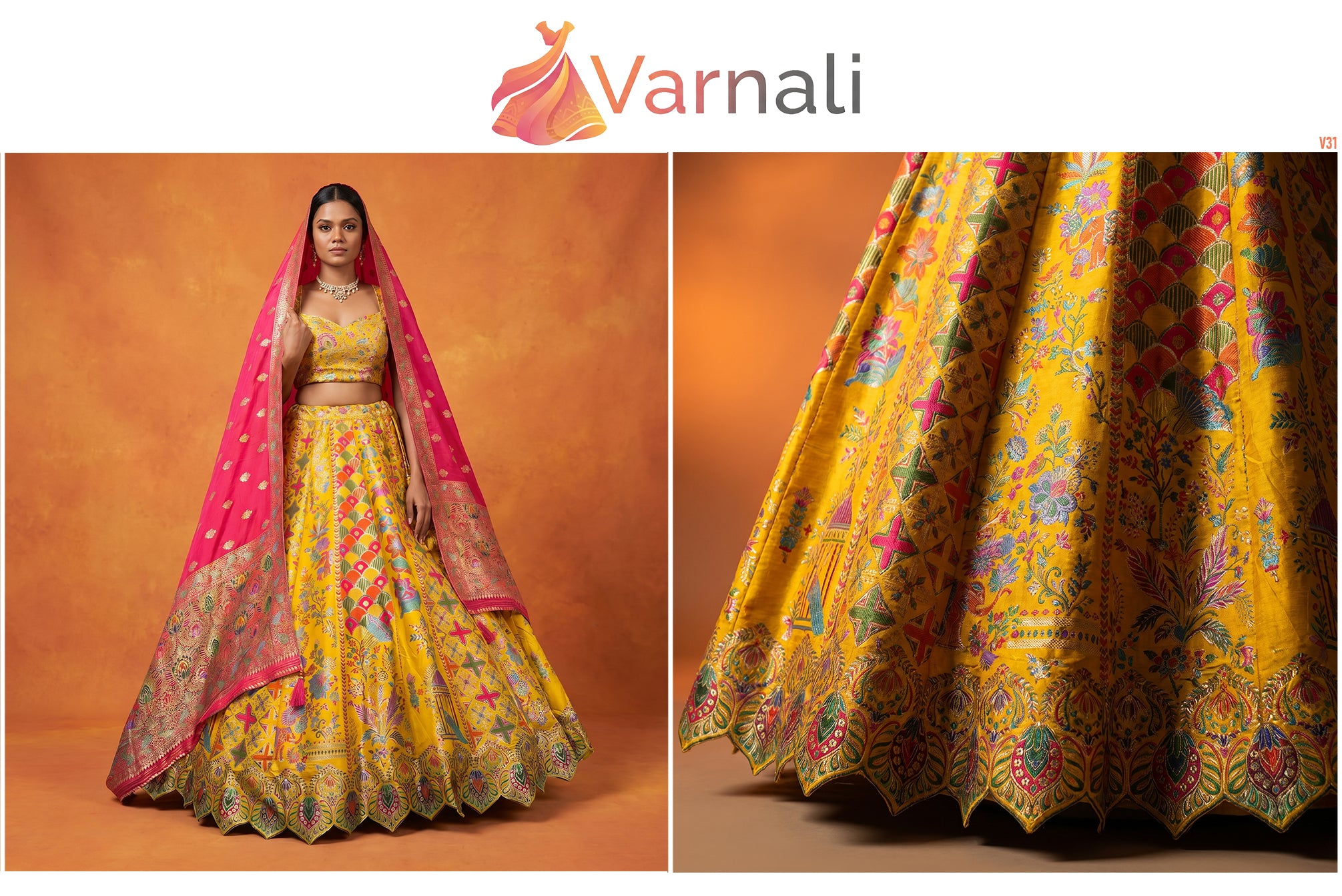 The Ananda Heirloom: Yellow Heritage Lehenga Ensemble IV – Yellow – view 2