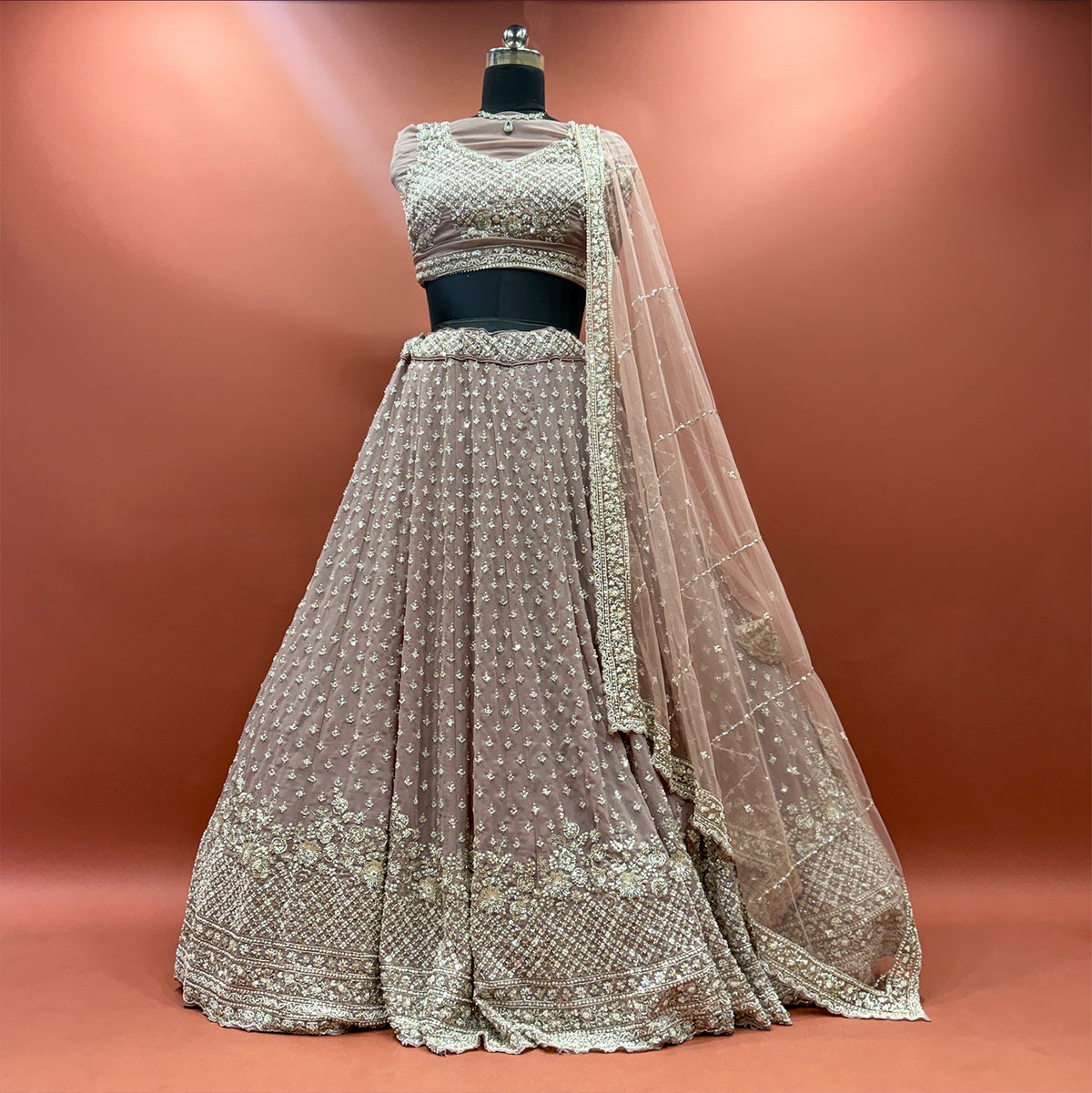 The Banaras Loom Heirloom: Blue Heritage Lehenga Ensemble - Mauve - view 4
