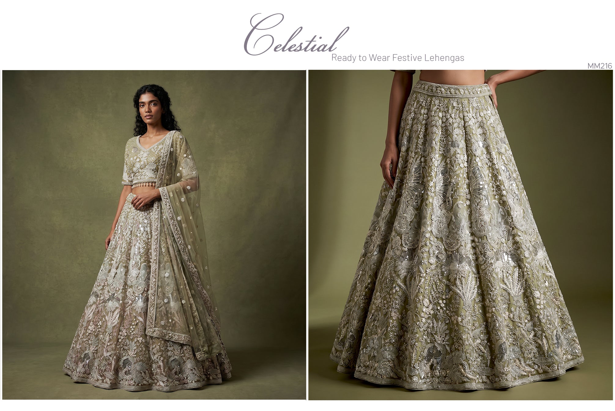 The Ananda Heirloom: Green Net Lehenga Ensemble II – Green – view 2