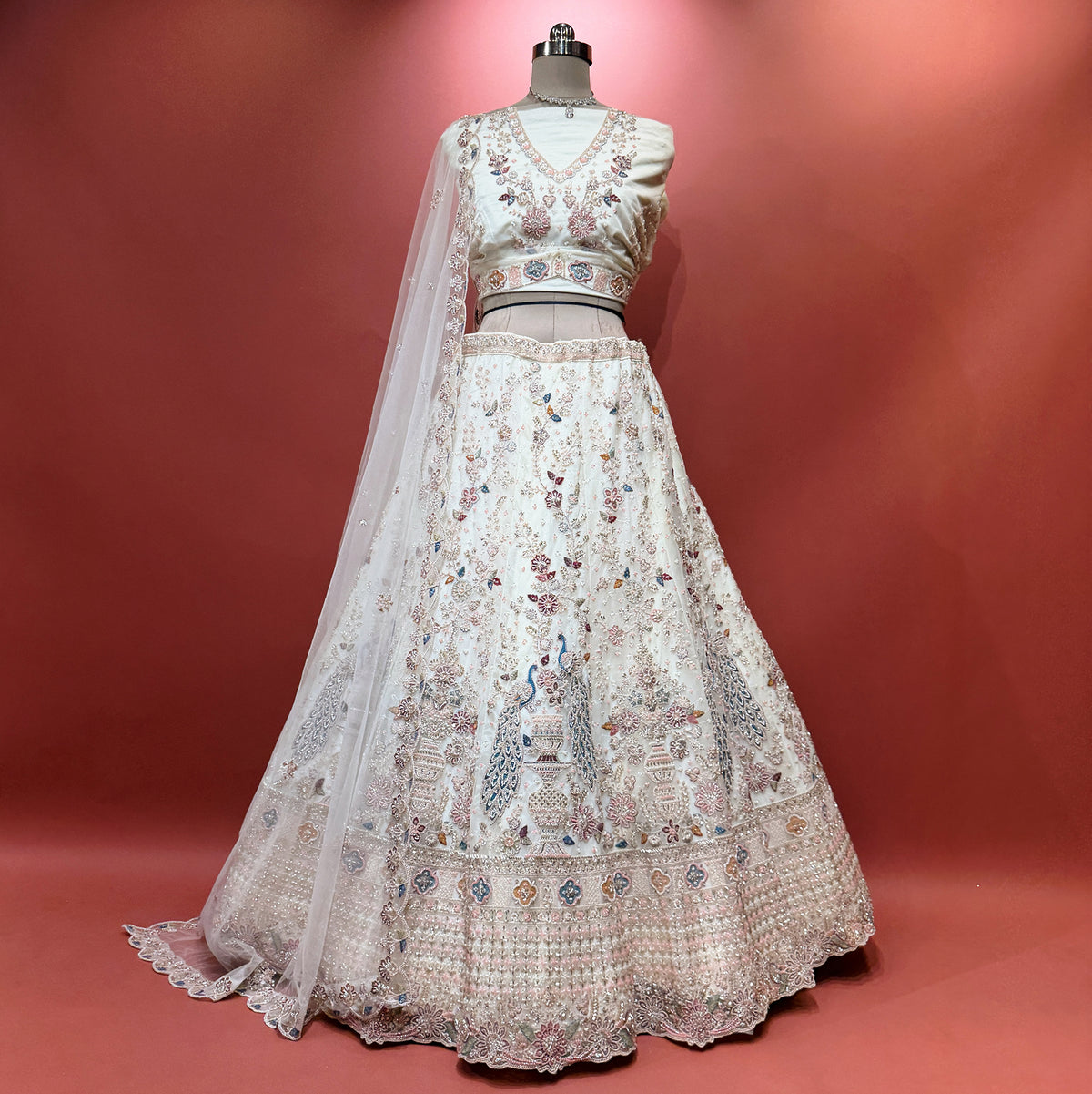 The Saubhagya Darbar: Ivory & White Net Lehenga Ensemble II – Off White and Ivory – view 1