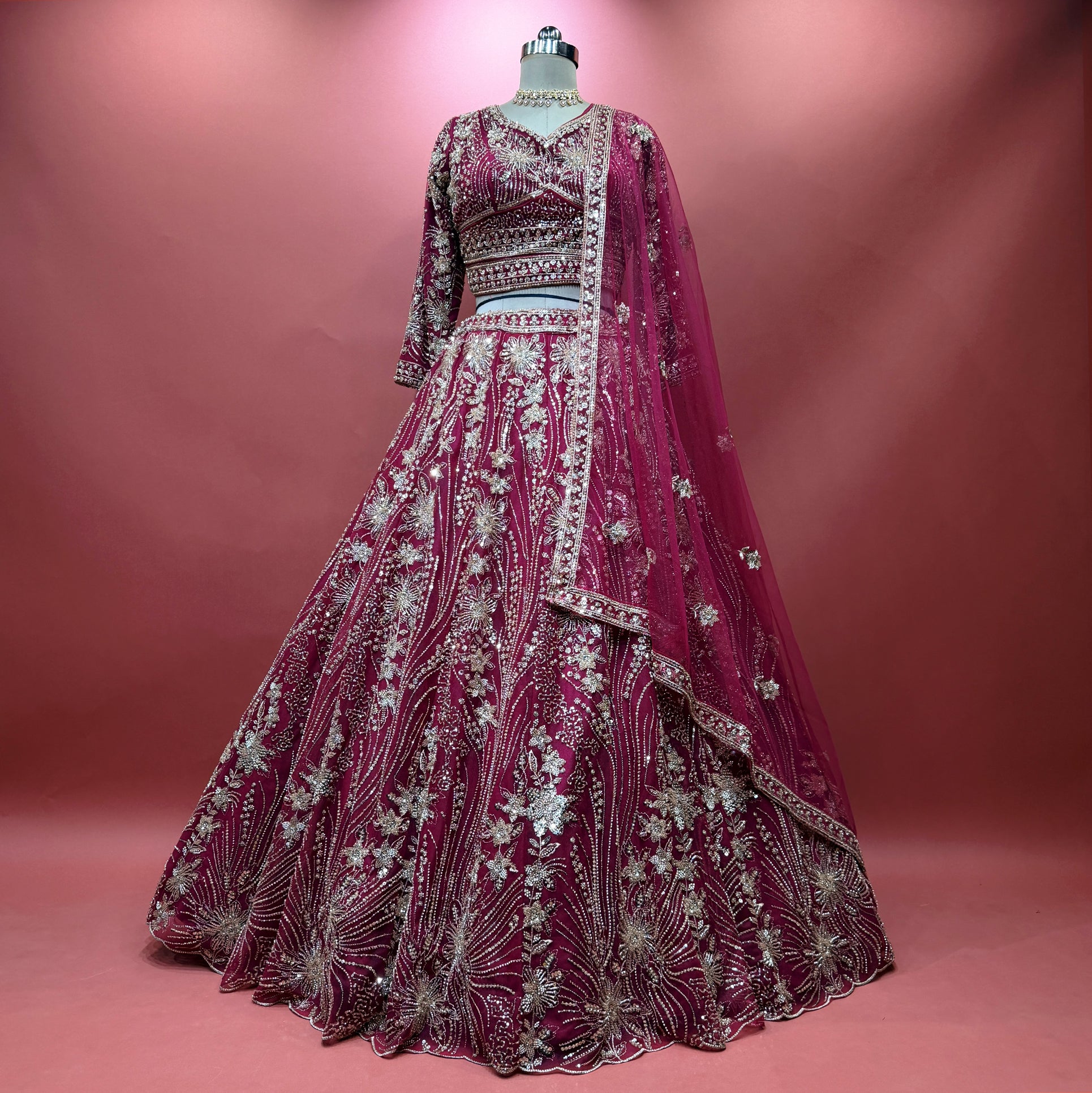 The Jharokha Heirloom Darbar: Blue Net Lehenga Ensemble II – Blue – view 3
