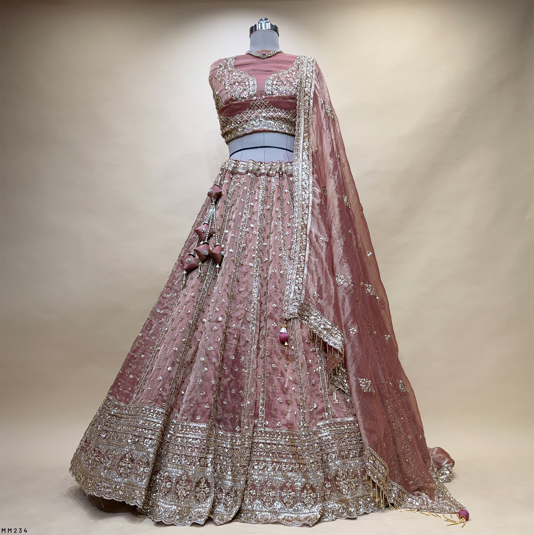 The Kashi Trousseau Collection: Pink & Peach Heritage Lehenga Ensemble III – Baby Pink and Peach – view 1