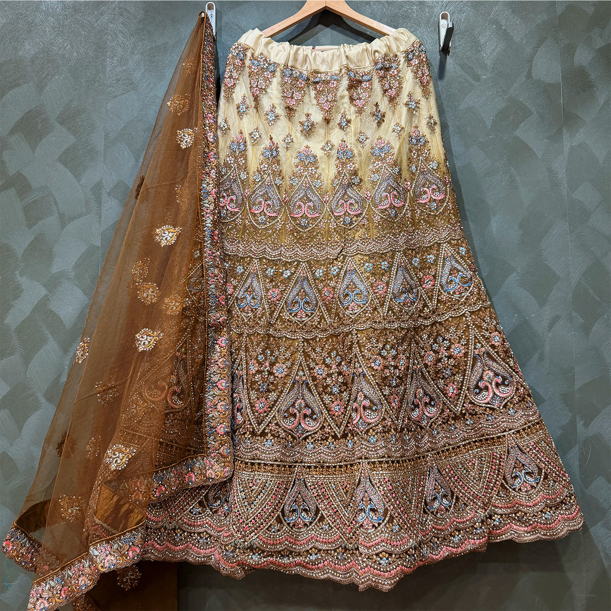 The Ananda Darbar: Gold Net Lehenga Ensemble IV – Gold – view 1