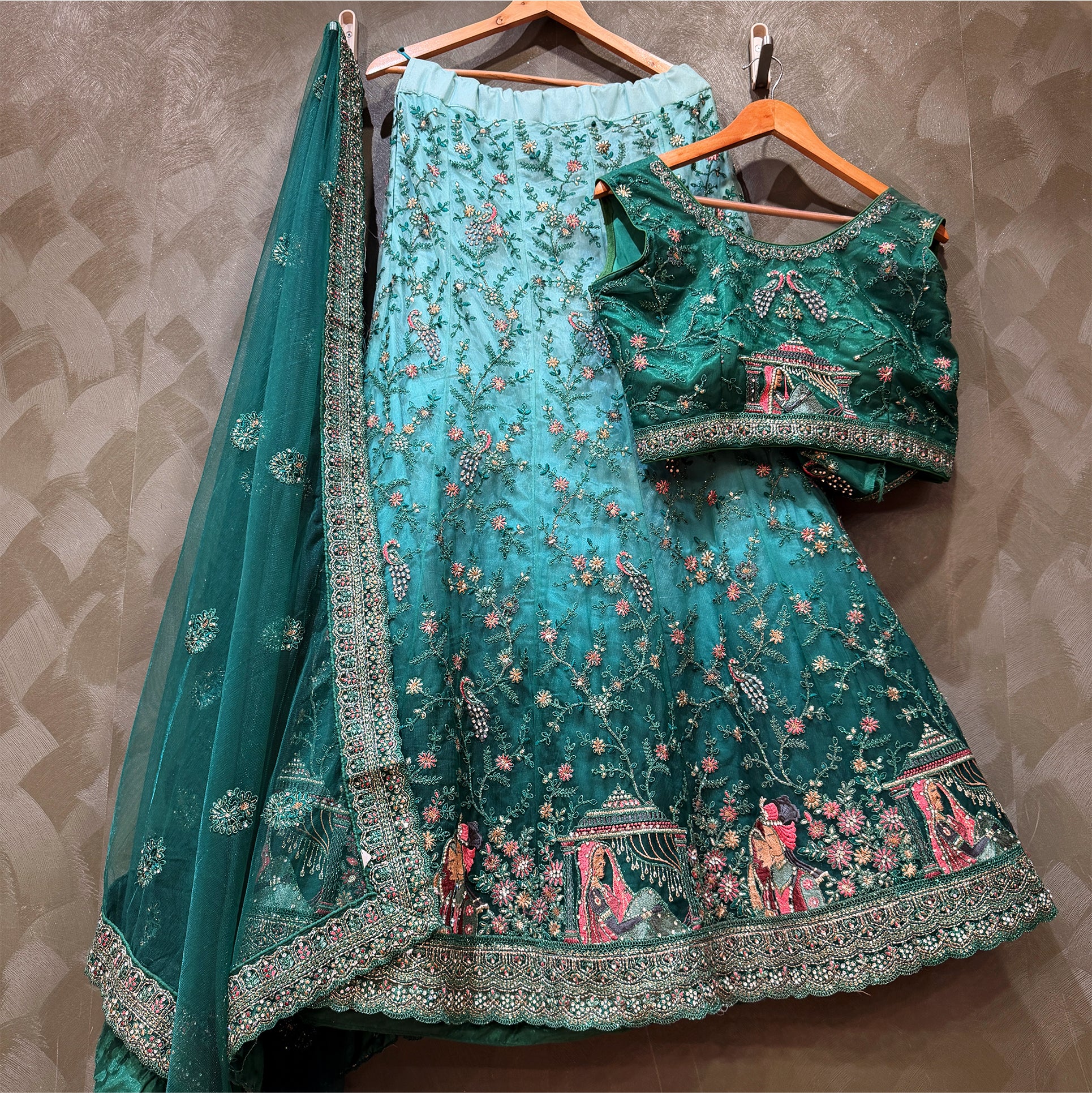 The Banaras Loom Collection: Blue Net Lehenga Ensemble IV – Blue – view 1