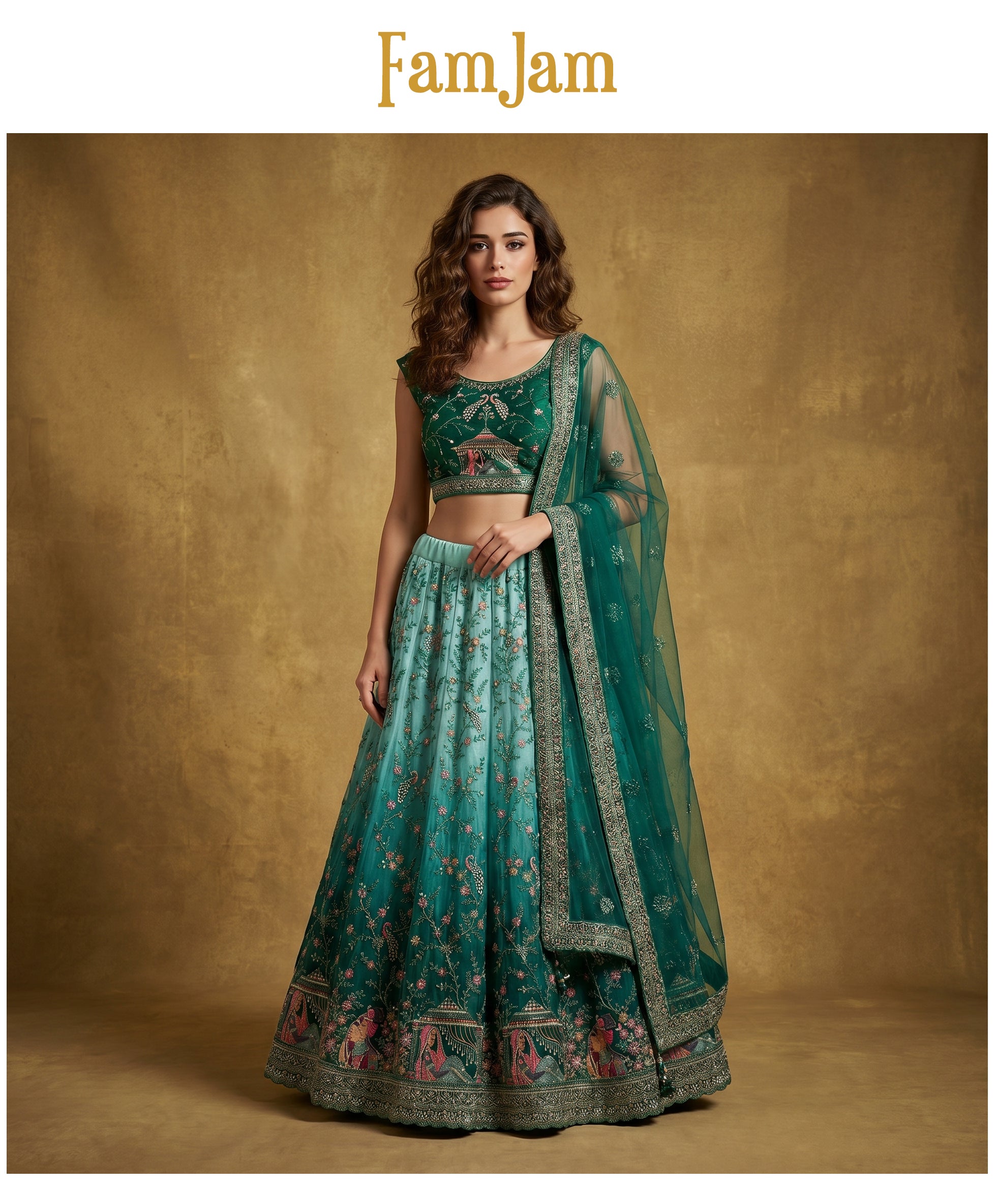 The Banaras Loom Collection: Blue Net Lehenga Ensemble IV – Blue – view 2