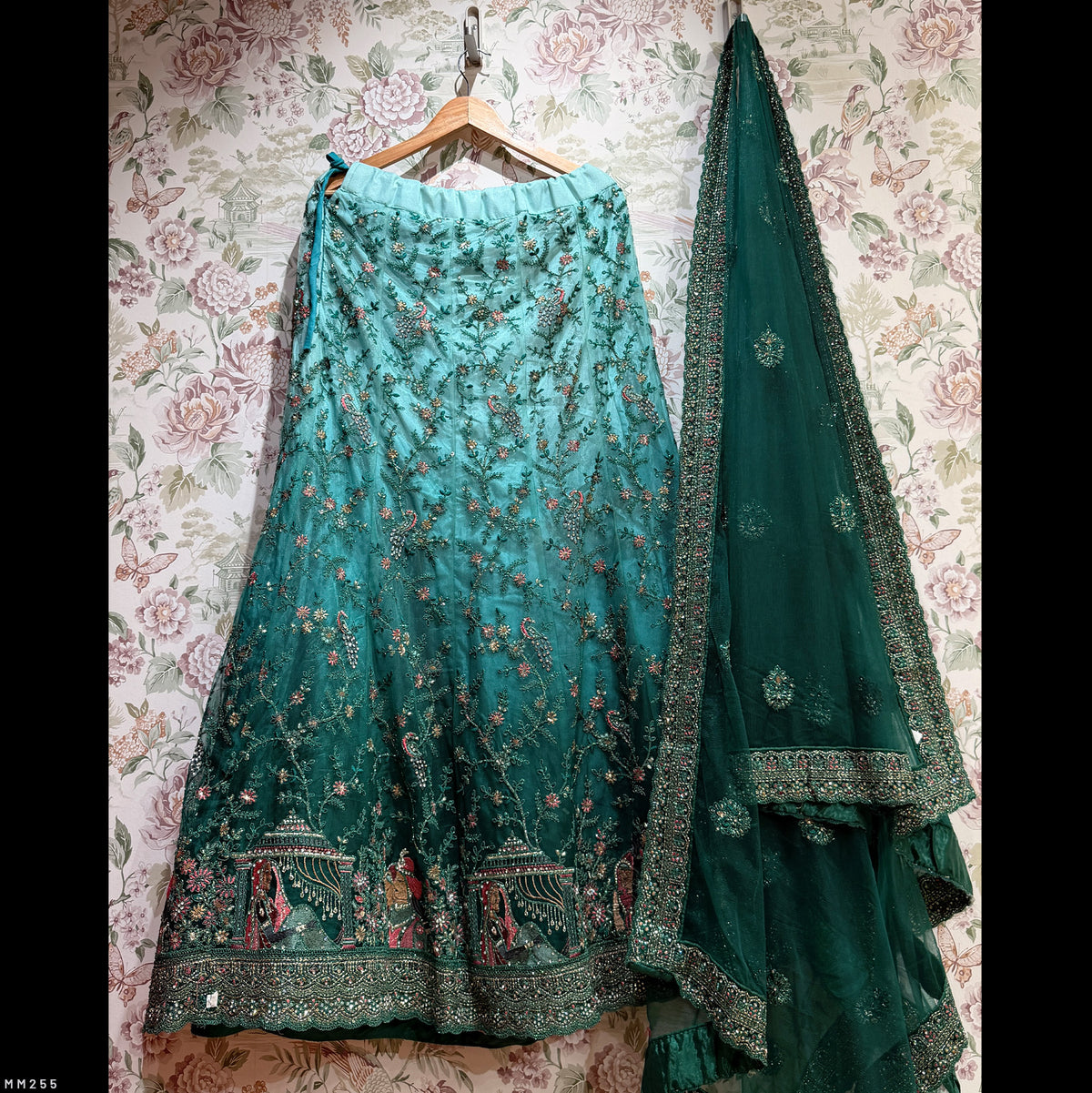 The Banaras Loom Collection: Blue Net Lehenga Ensemble IV – Blue – view 9