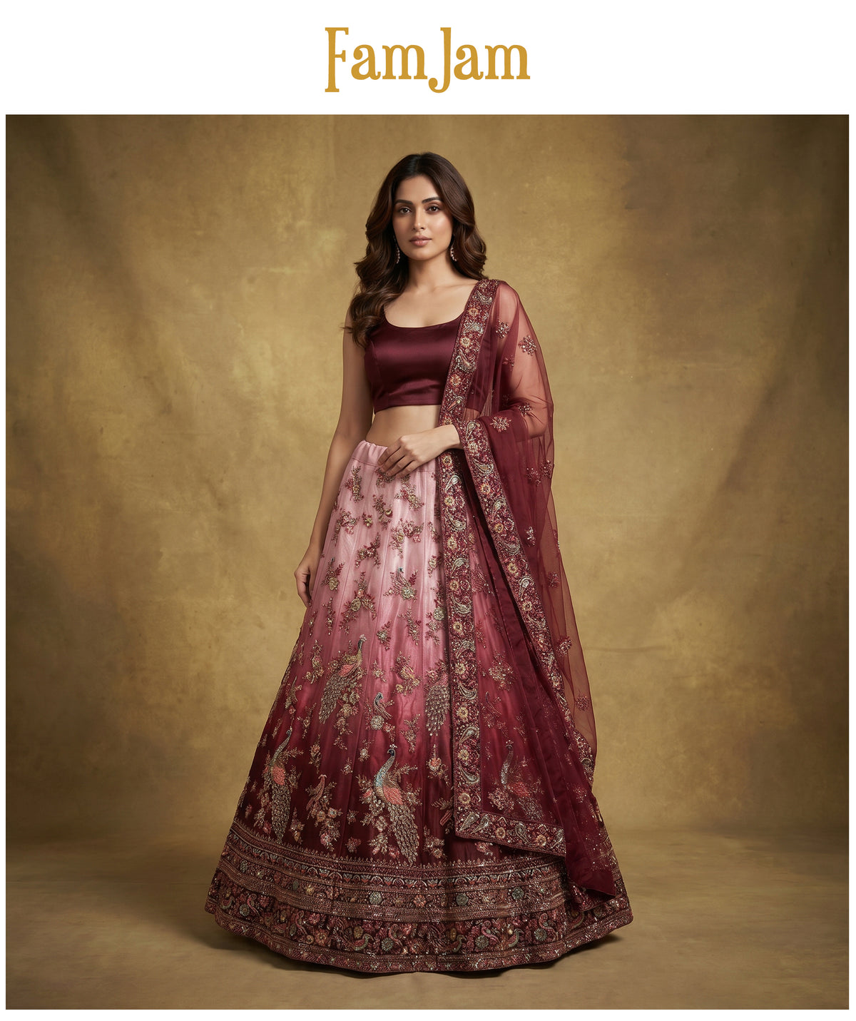 The Shagun Collection: Maroon Heritage Lehenga Ensemble I – Maroon – view 2