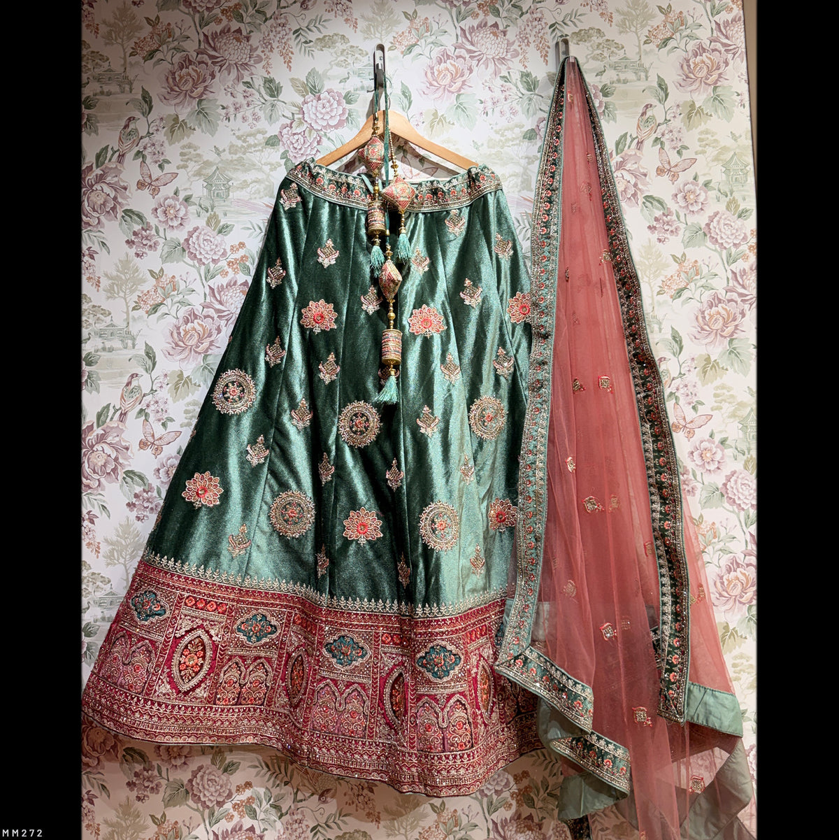 The Kashi Trousseau Darbar: Green Heritage Lehenga Ensemble IV – Green – view 1