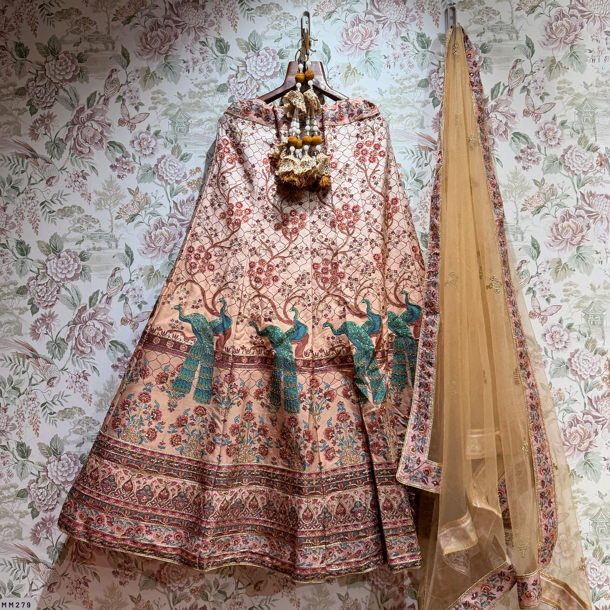 The Shagun Edit: Ivory & Peach Heritage Lehenga Ensemble IV – Ivory and Peach – view 1