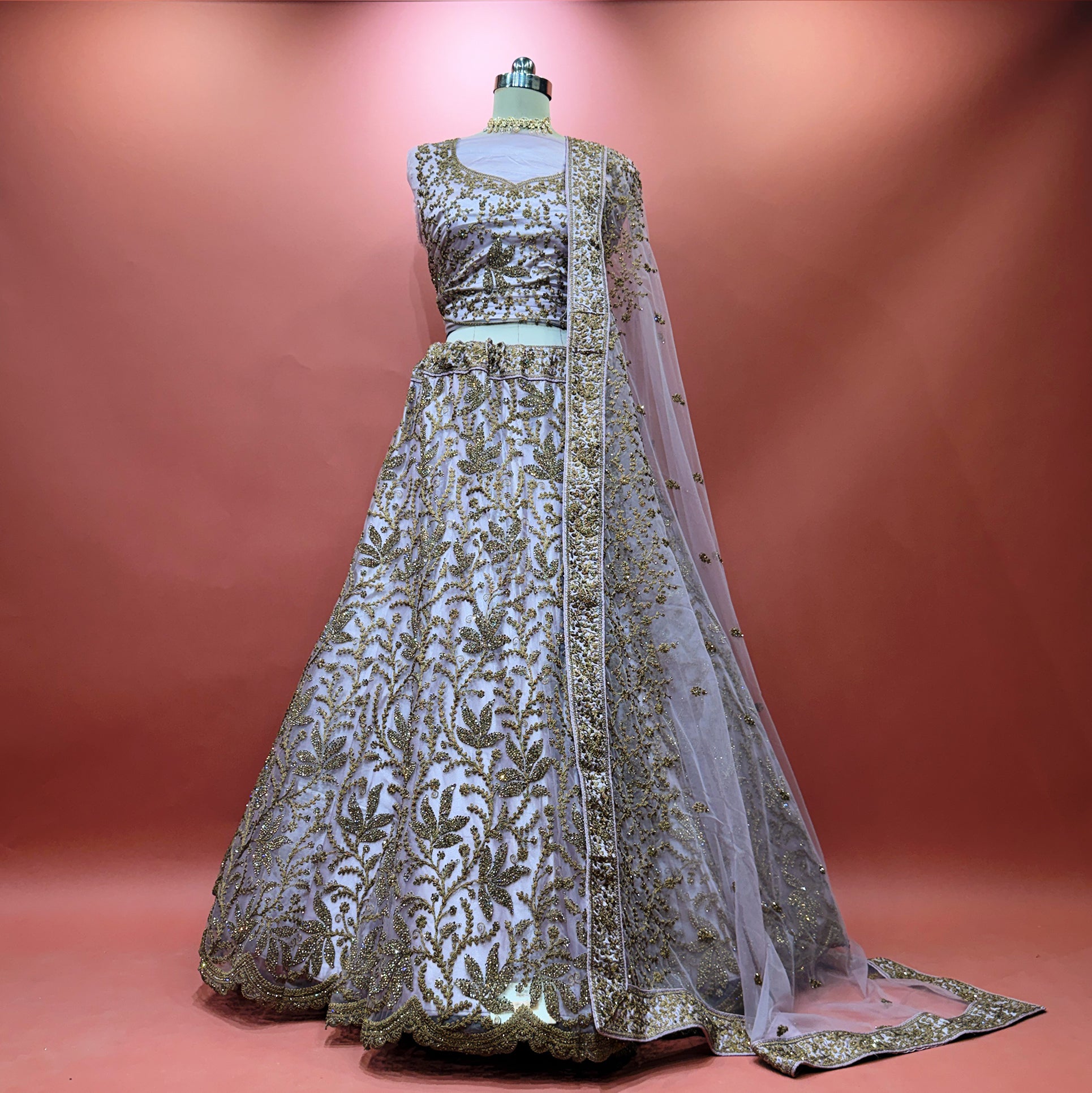 The Mangalam Darbar: Green Net Lehenga Ensemble I – Green – view 4