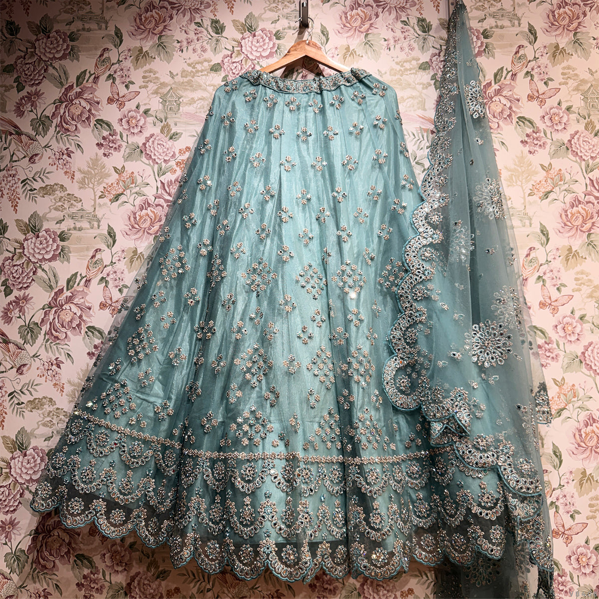 The Mangalam Heirloom: Blue Heritage Lehenga Ensemble I – Blue – view 1