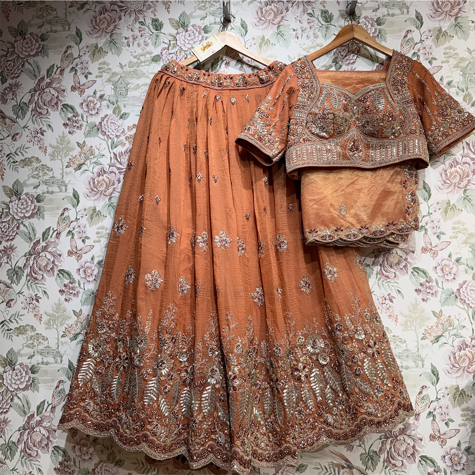 The Utsav Heirloom: Orange Heritage Lehenga Ensemble III – Orange – view 1