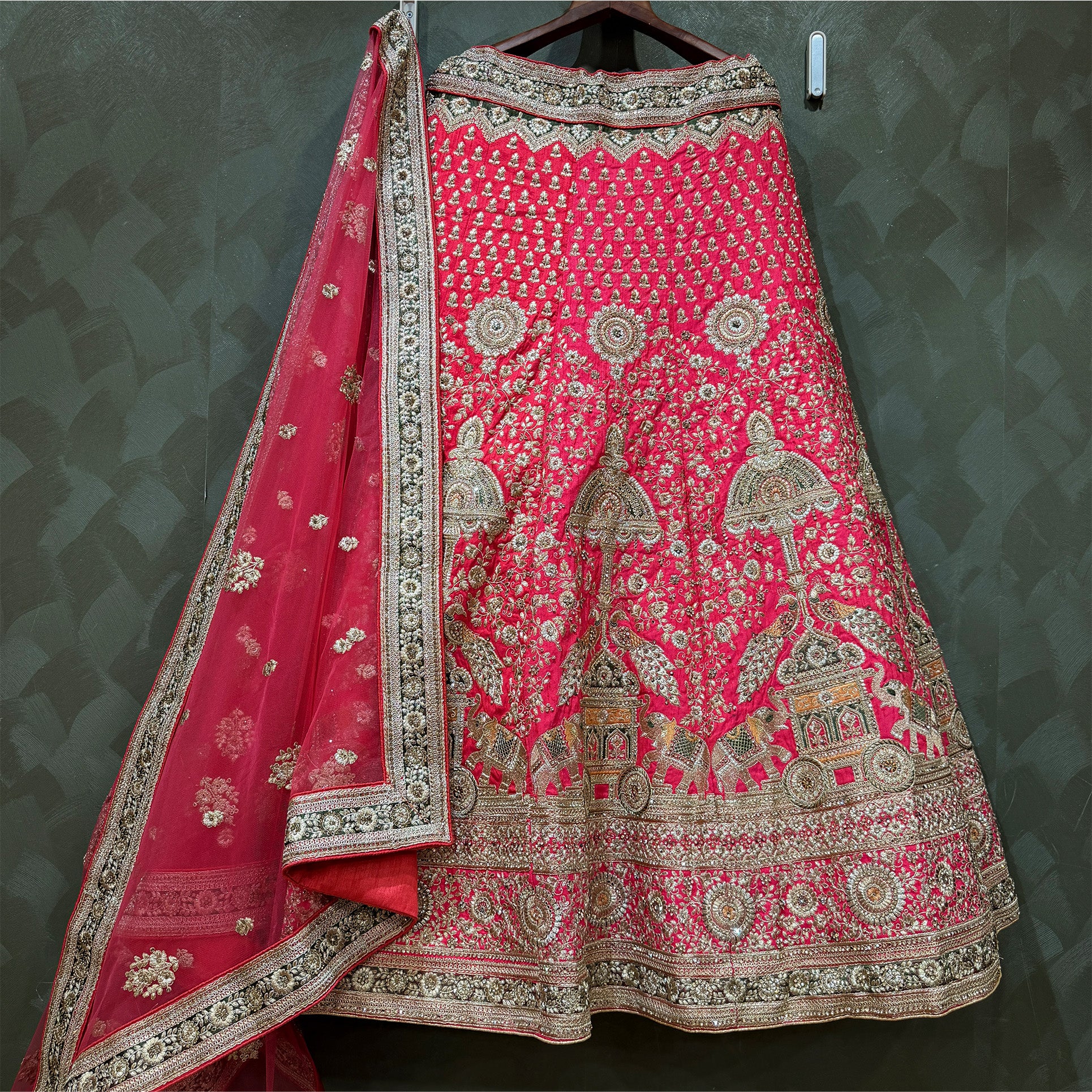 The Aarohi Darbar: Pink Heritage Lehenga Ensemble – Pink – view 1