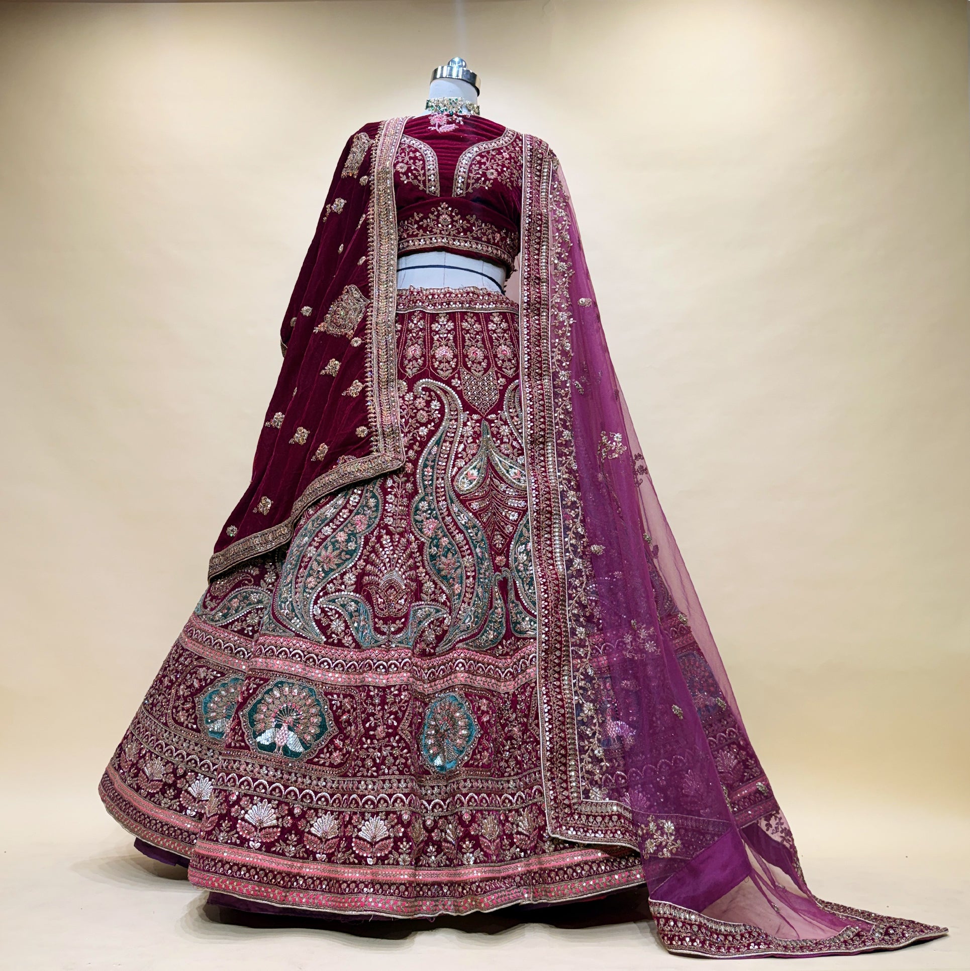 The Aarohi Edit: Heritage Lehenga Ensemble – Maroon – view 1