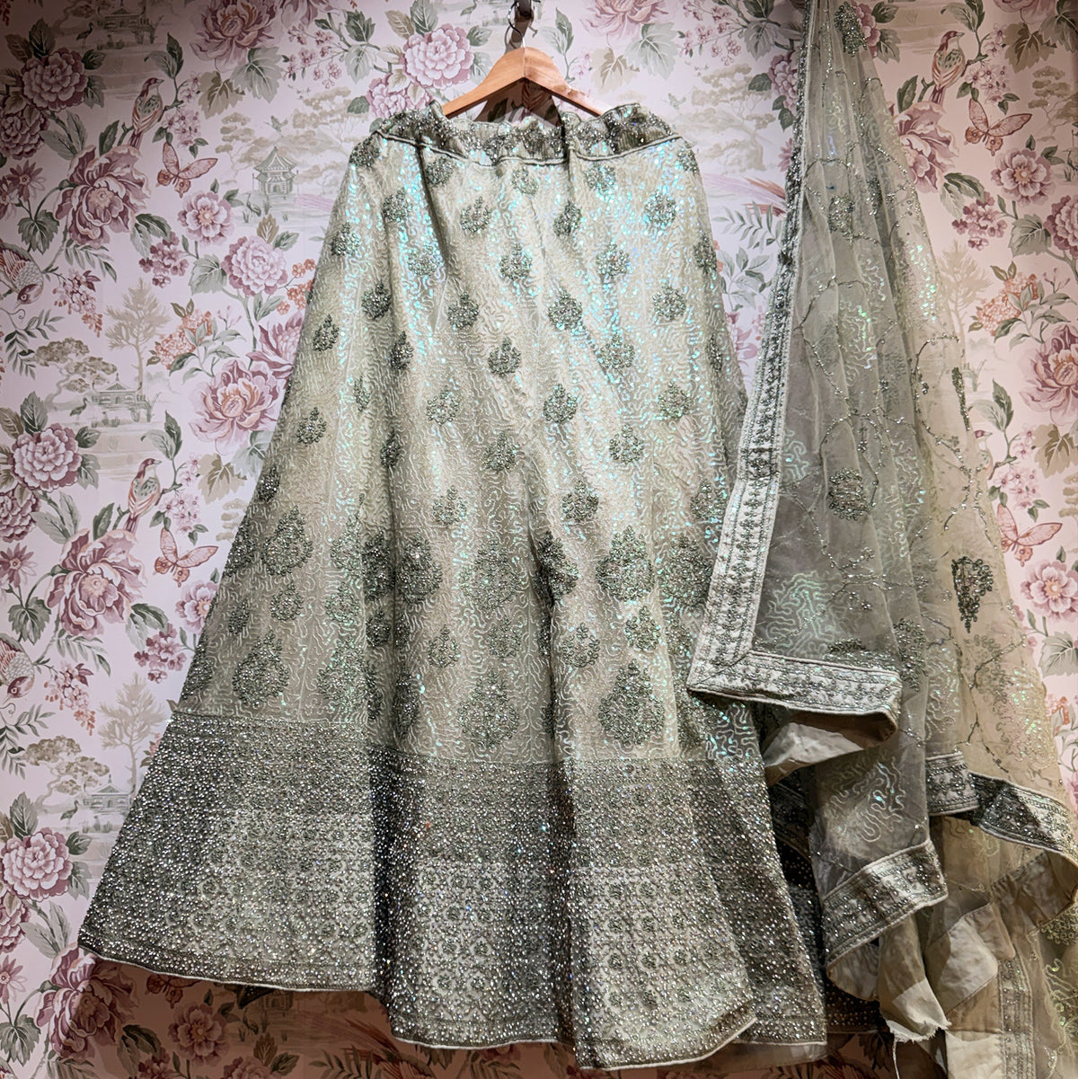 The Jharokha Heirloom Darbar: Green Heritage Lehenga Ensemble – Green – view 1