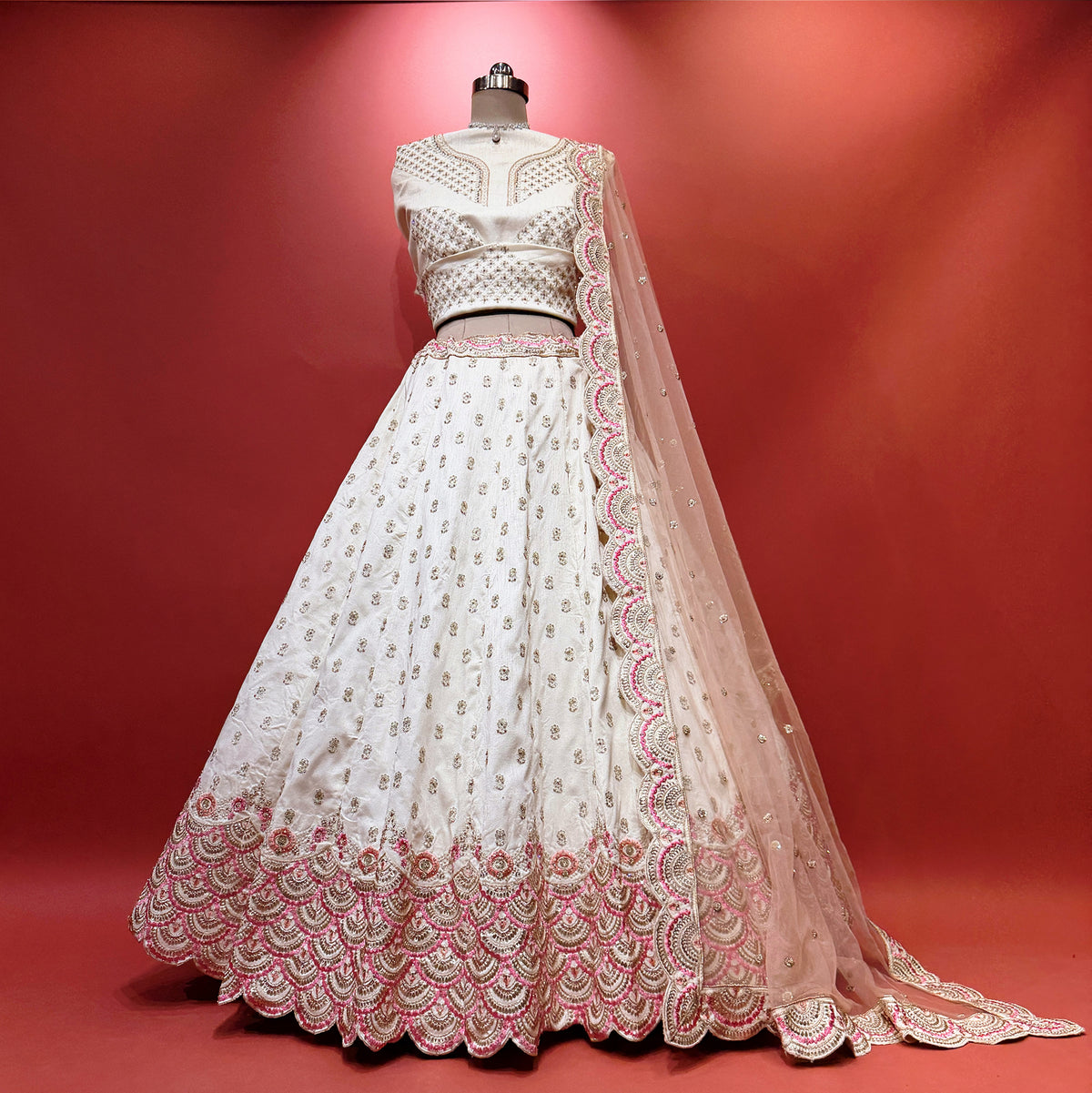 The Ananda Heirloom: White Heritage Lehenga Ensemble IV – Off White – view 1