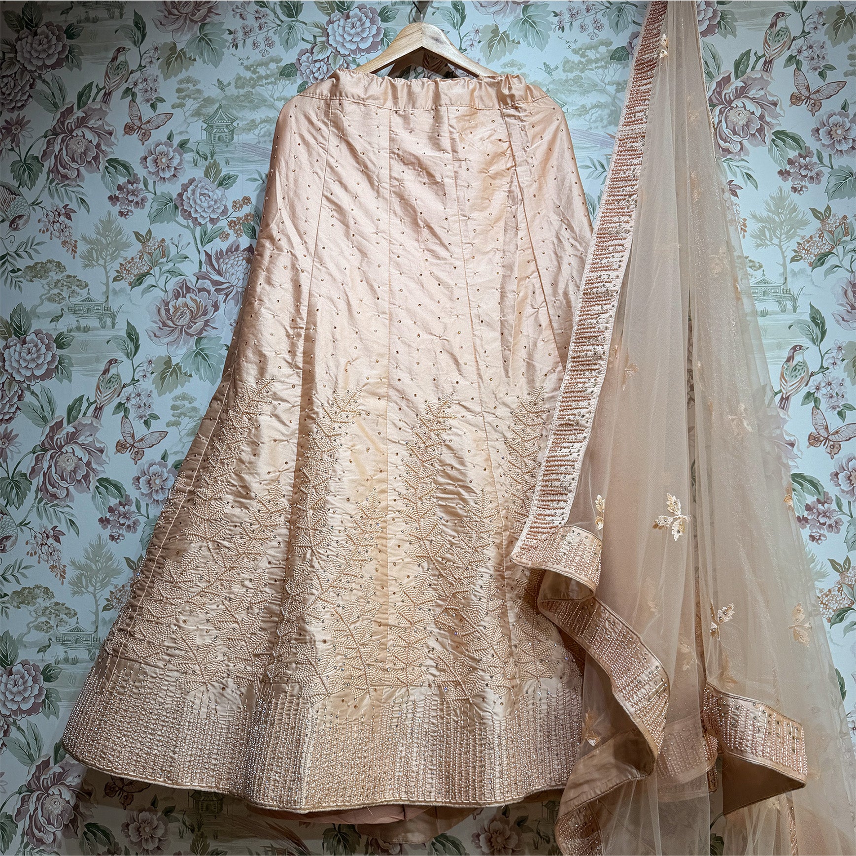 The Kashi Trousseau Darbar: Peach Heritage Lehenga Ensemble IV – Peach – view 1