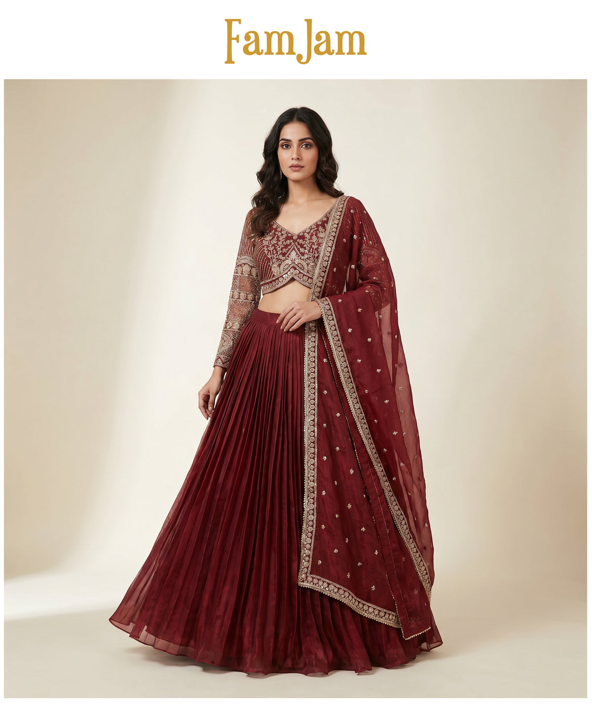 The Kalyani Heirloom: Maroon Heritage Lehenga Ensemble II – Maroon – view 1