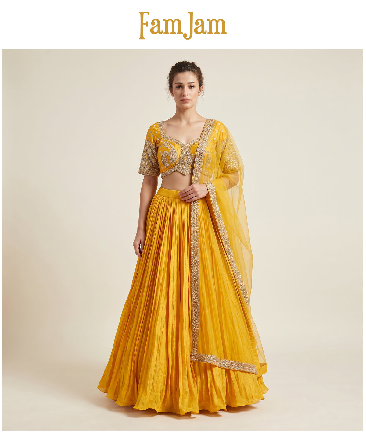 The Jharokha Heirloom: Yellow Heritage Lehenga Ensemble IV – Yellow – view 1