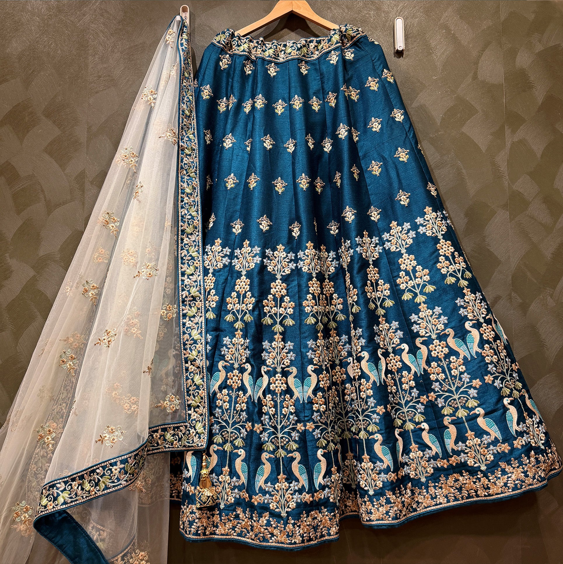 The Jharokha Heirloom Darbar: Blue Silk Lehenga Ensemble I – Blue – view 1