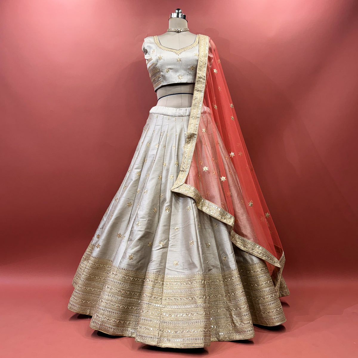 The Ananda Darbar: Brown Heritage Lehenga Ensemble III – Brown – view 3