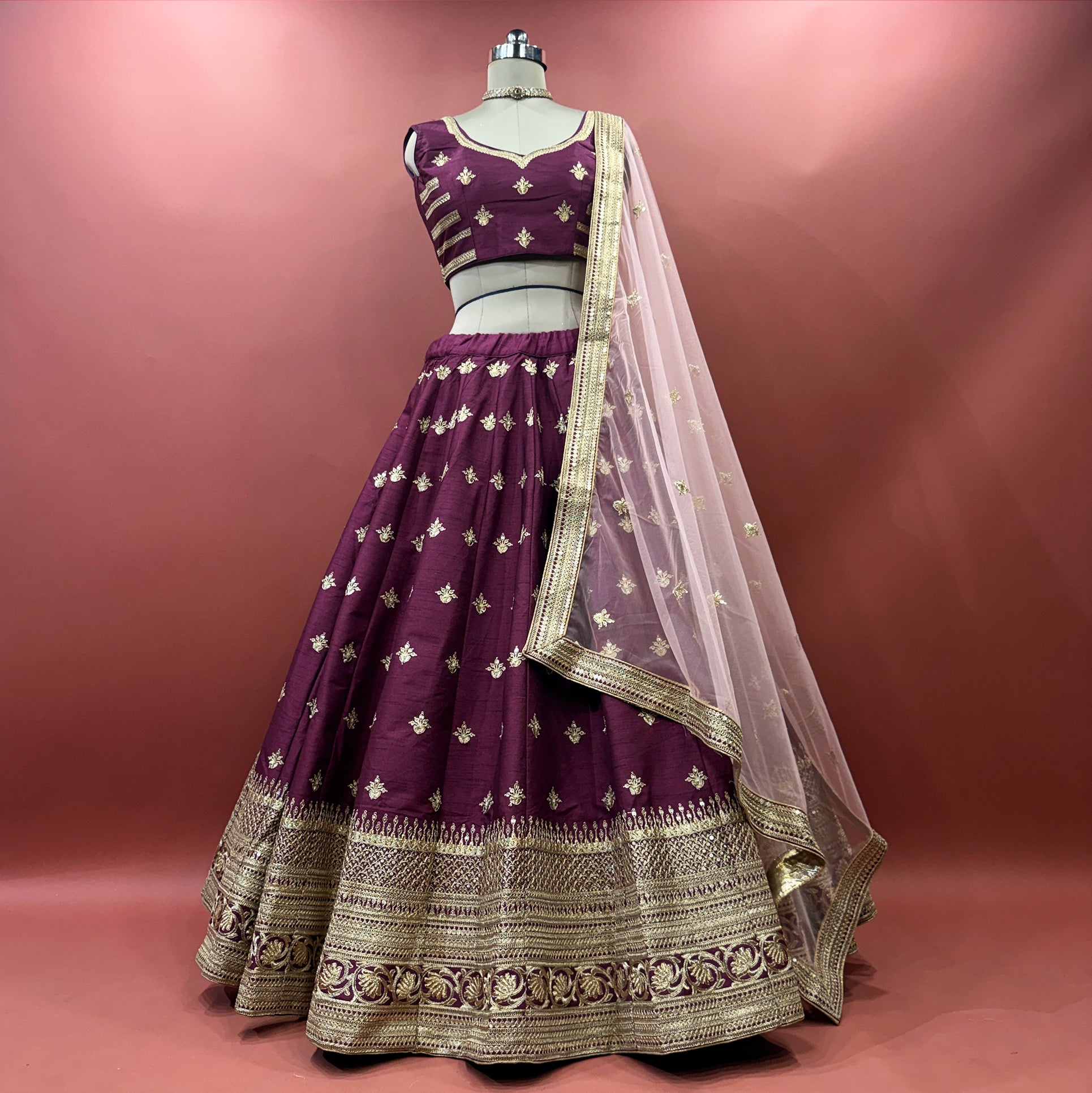 The Ananda Darbar: Brown Heritage Lehenga Ensemble III – Brown – view 5