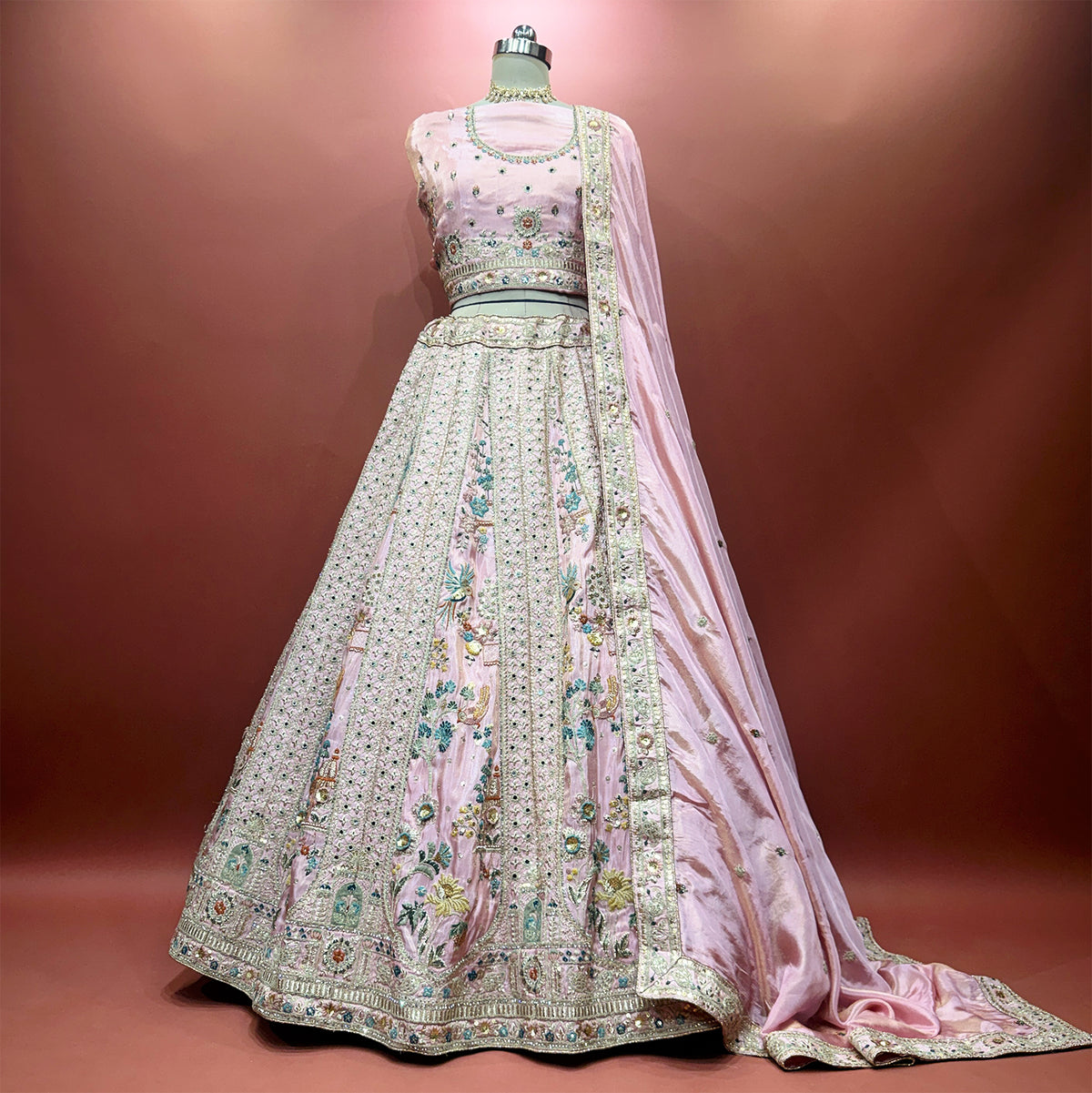 The Utsav Darbar: Baby Pink Heritage Lehenga Ensemble I – Baby Pink – view 1
