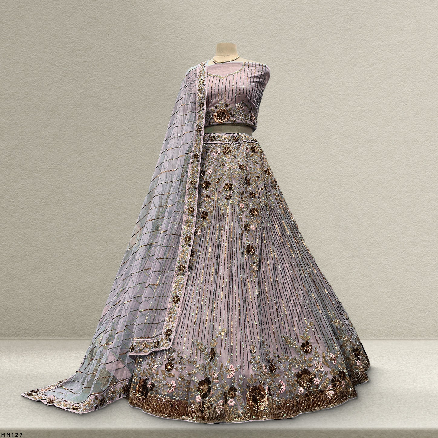 The Kashi Trousseau Heirloom: Lavender Heritage Lehenga Ensemble – Lavender – view 1