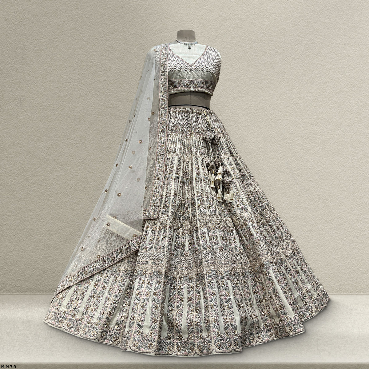 The Mewar Heritage Heirloom: White Heritage Lehenga Ensemble IV – Off White – view 1
