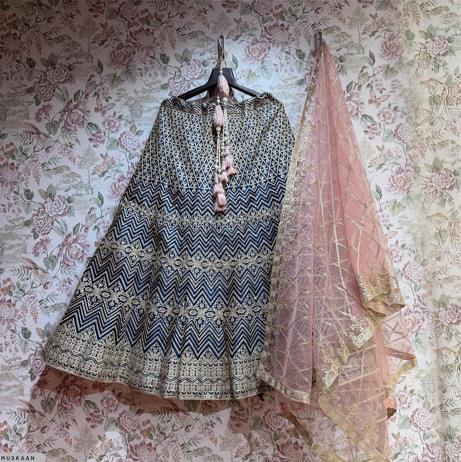The Amber Fort Heirloom: Blue Heritage Lehenga Ensemble II – Blue – view 1