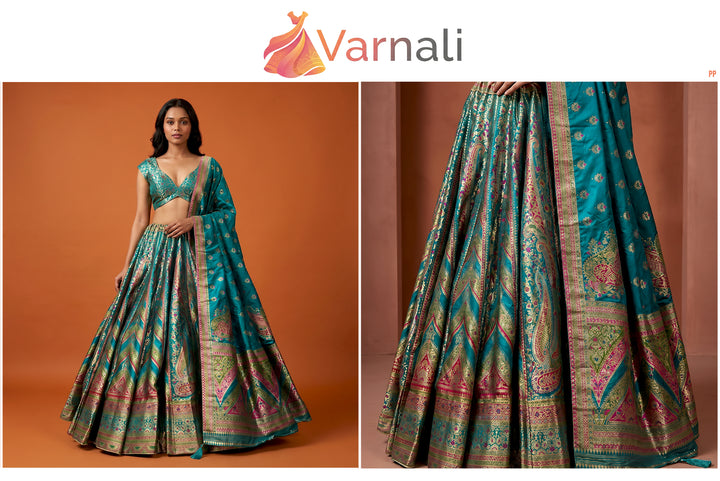 The Amber Fort Collection: Green Heritage Lehenga Ensemble