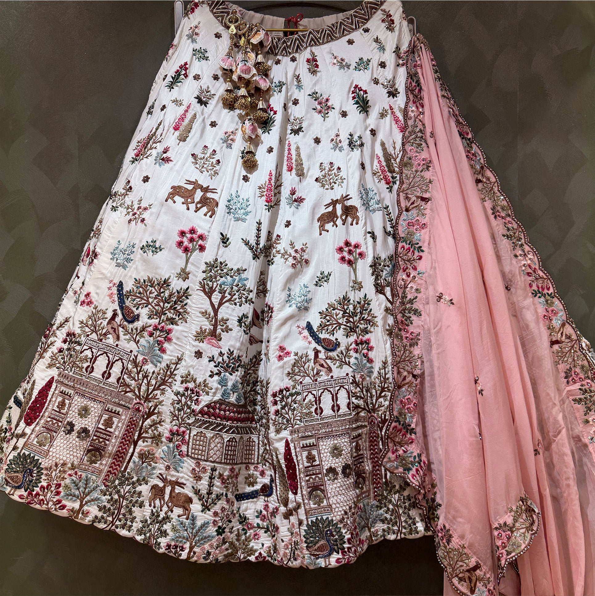 The Utsav Darbar: White Silk Lehenga Ensemble – Off White – view 1