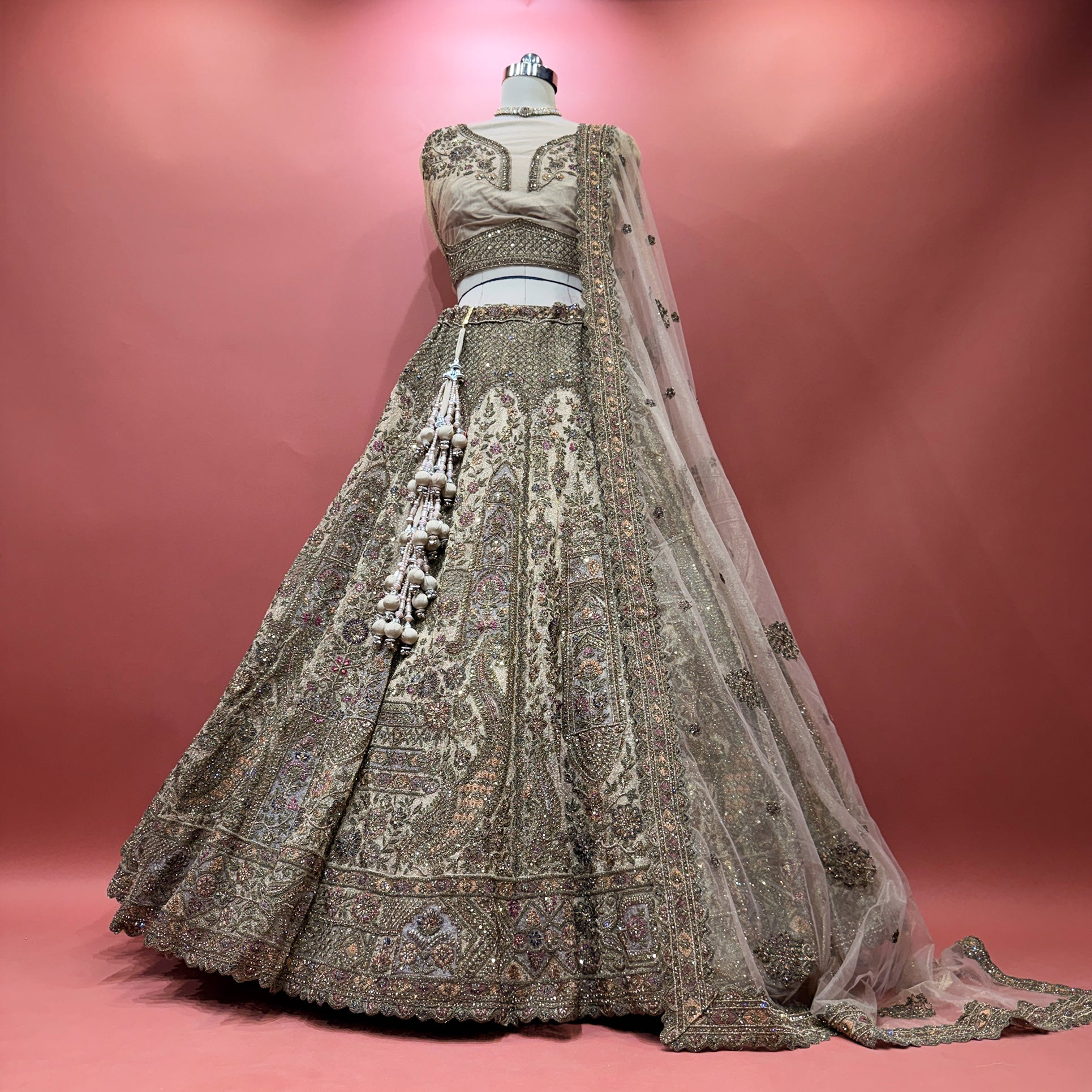 The Jharokha Heirloom Collection: Pink & Lavender Heritage Lehenga Ensemble III – Baby Pink and Lavender – view 2
