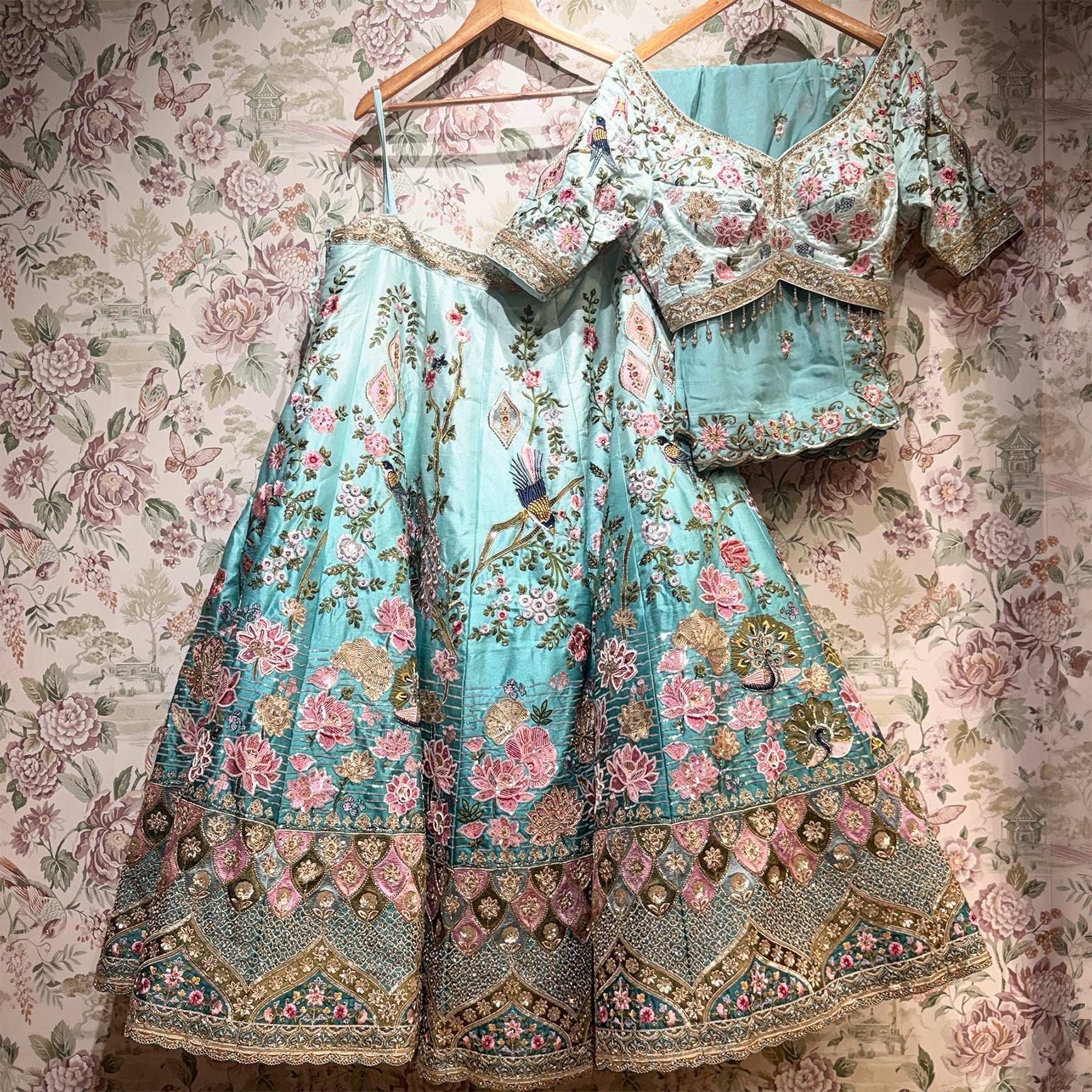 The Utsav Edit: Blue Multicolor Heritage Lehenga Ensemble – Multi Colour and Blue – view 1