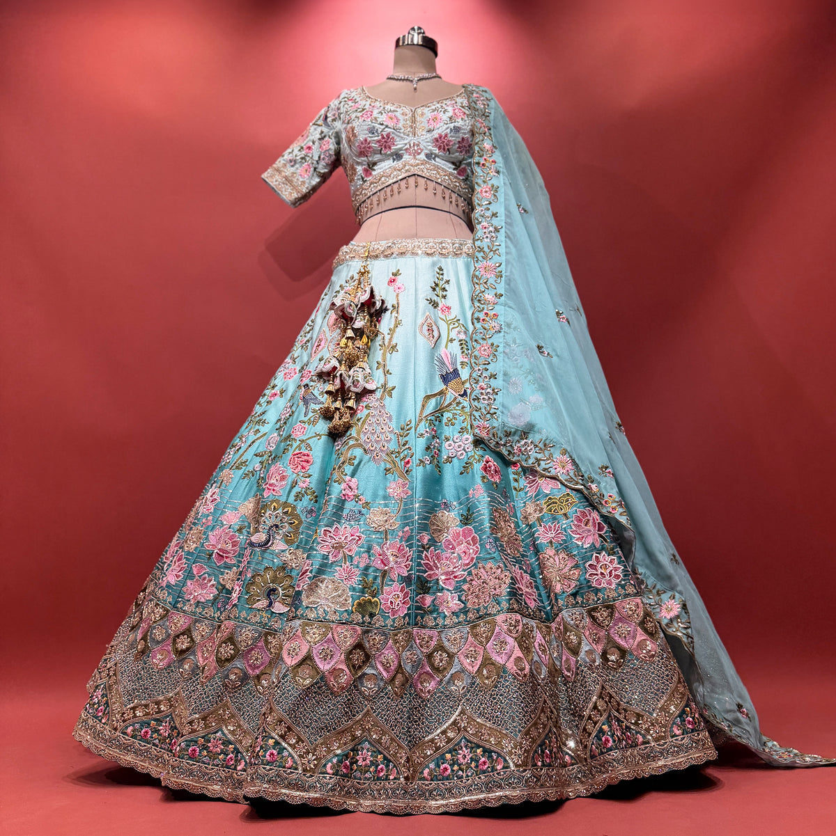 The Utsav Edit: Blue Multicolor Heritage Lehenga Ensemble – Multi Colour and Blue – view 2
