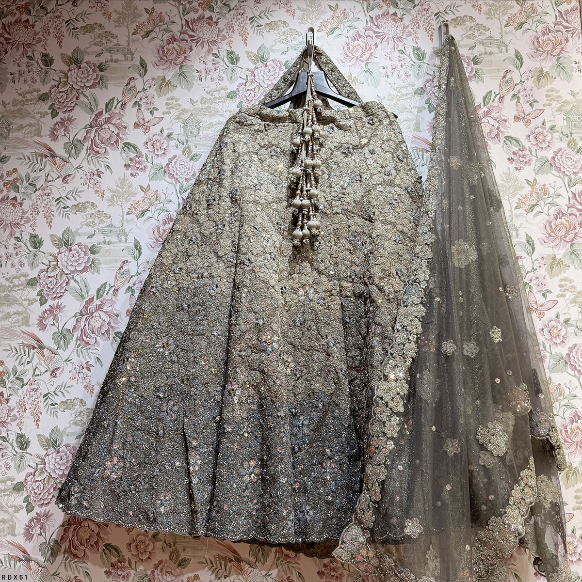 The Mangalam Collection: Grey Heritage Lehenga Ensemble III – Grey – view 1