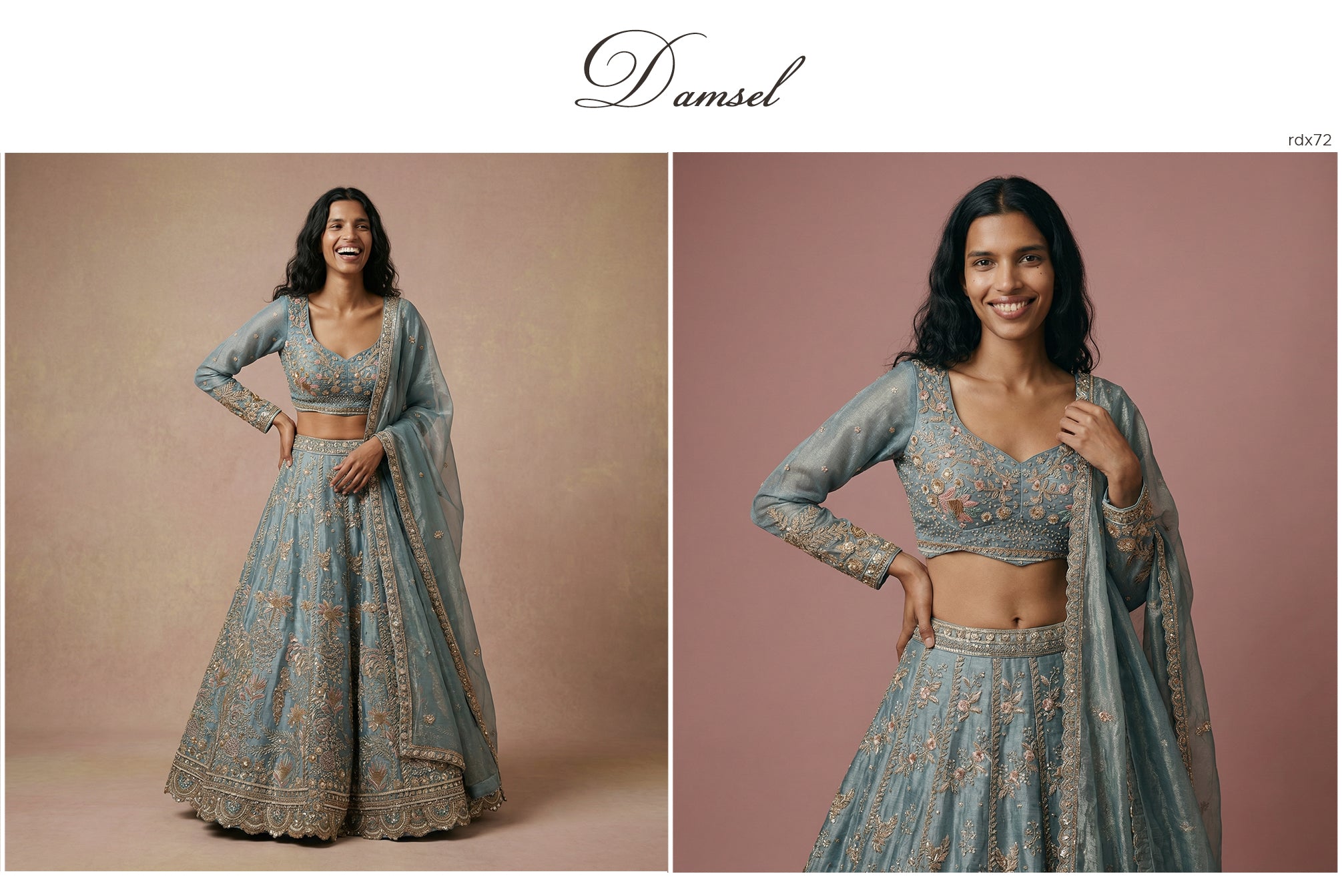 The Kashi Trousseau Collection: Blue Silk Lehenga Ensemble – Blue – view 2