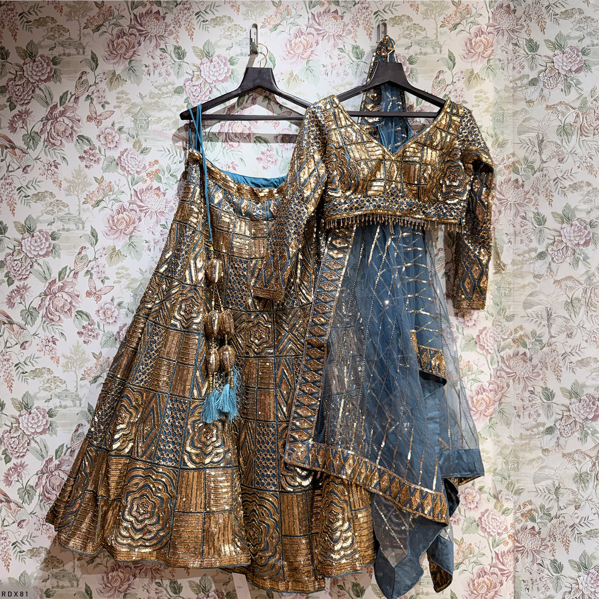 The Rajputana Darbar Edit: Blue Net Lehenga Ensemble I – Blue – view 1