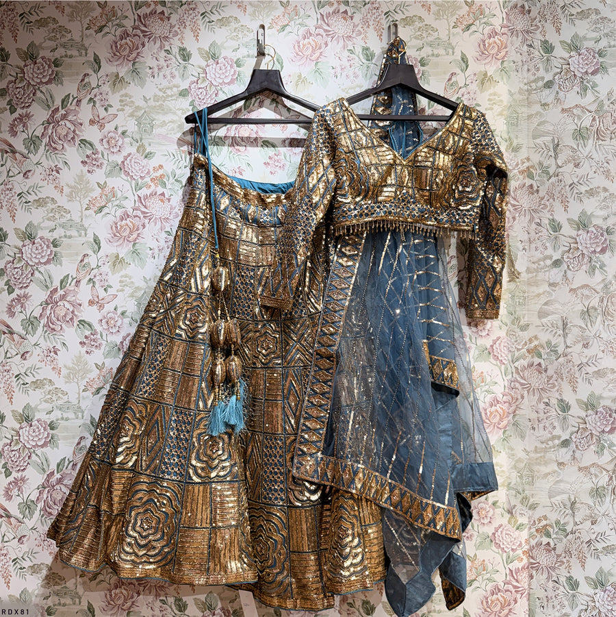 The Rajputana Darbar Edit: Blue Net Lehenga Ensemble I