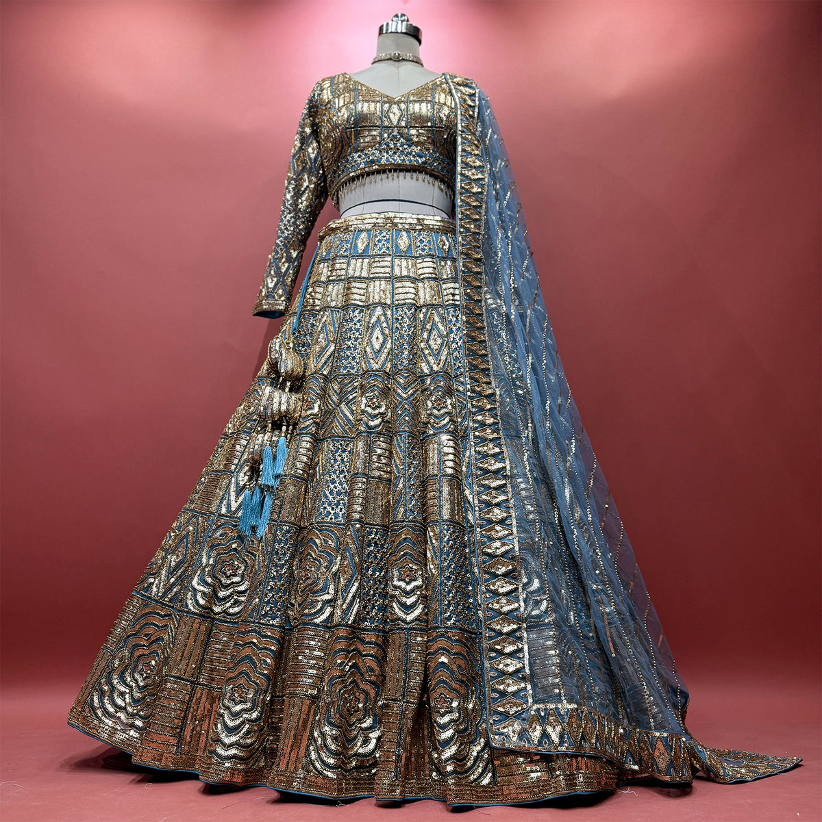 The Rajputana Darbar Edit: Blue Net Lehenga Ensemble I - Blue - view 2