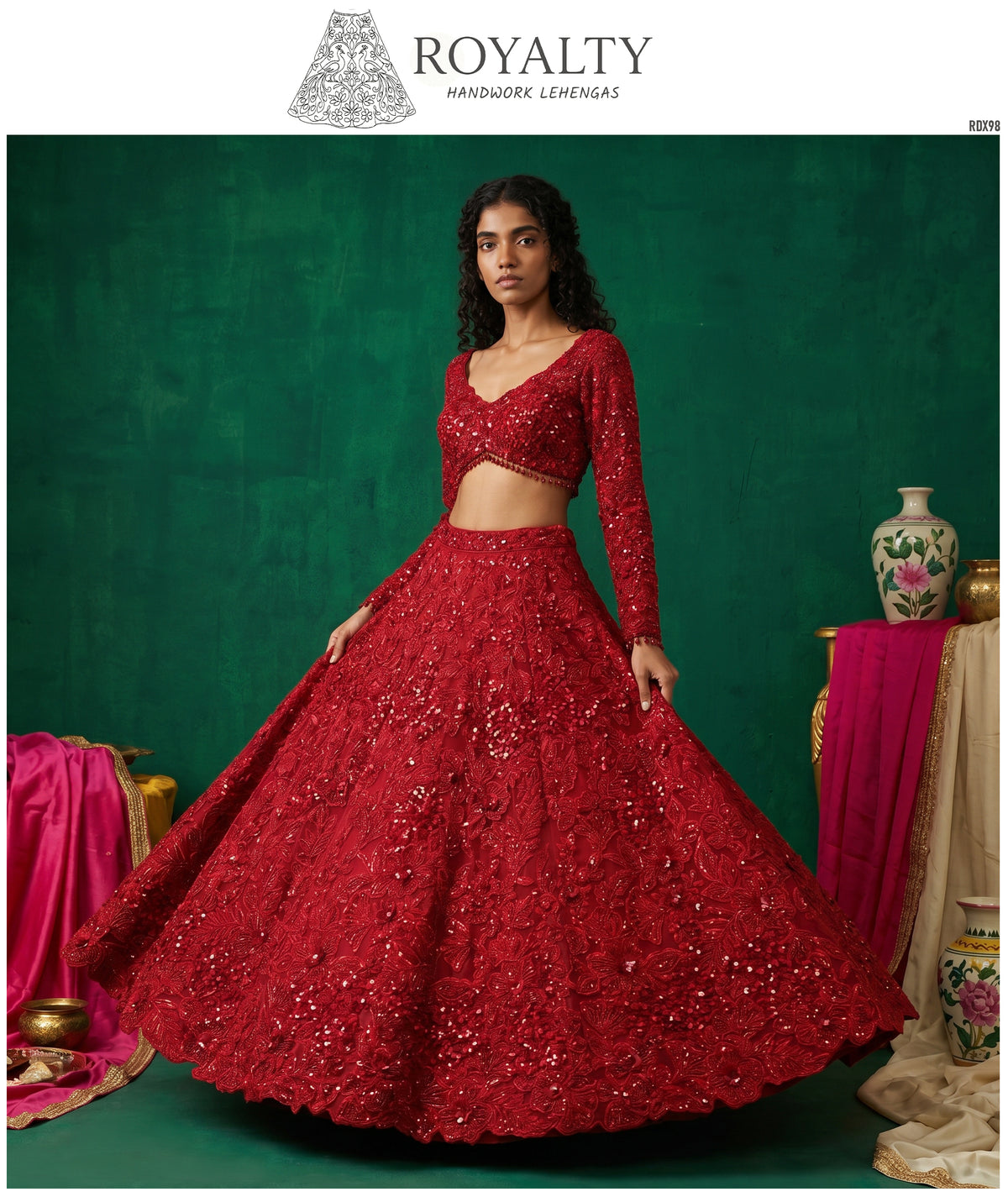 The Mewar Heritage Darbar: Red Net Lehenga Ensemble I – Red – view 2