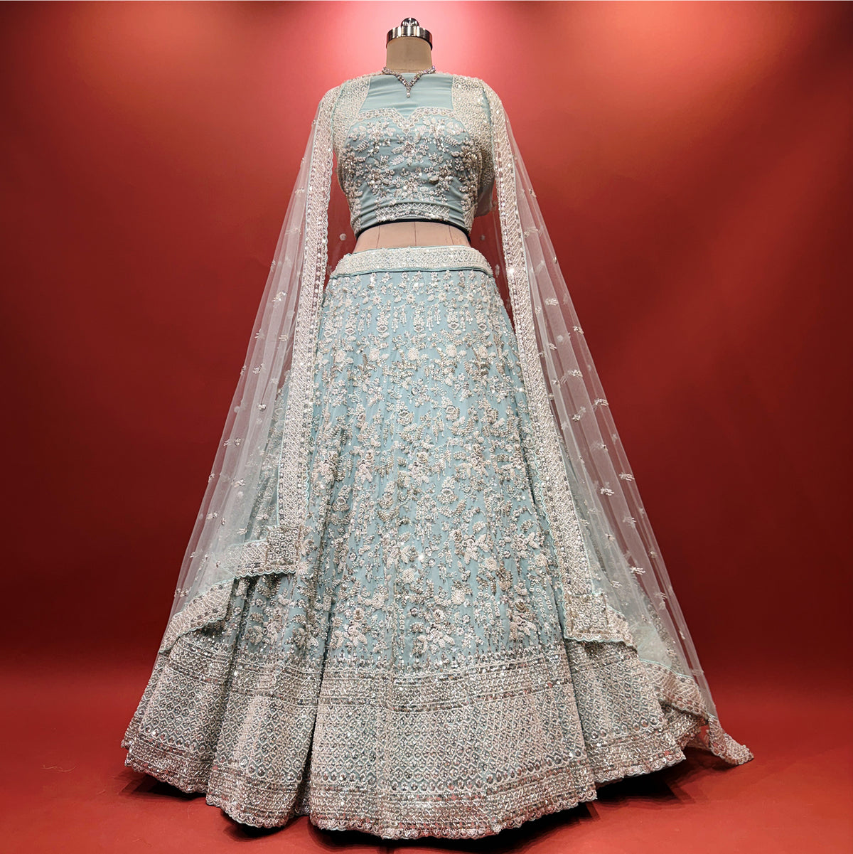 The Saubhagya Collection: Blue Heritage Lehenga Ensemble IV – Blue – view 1