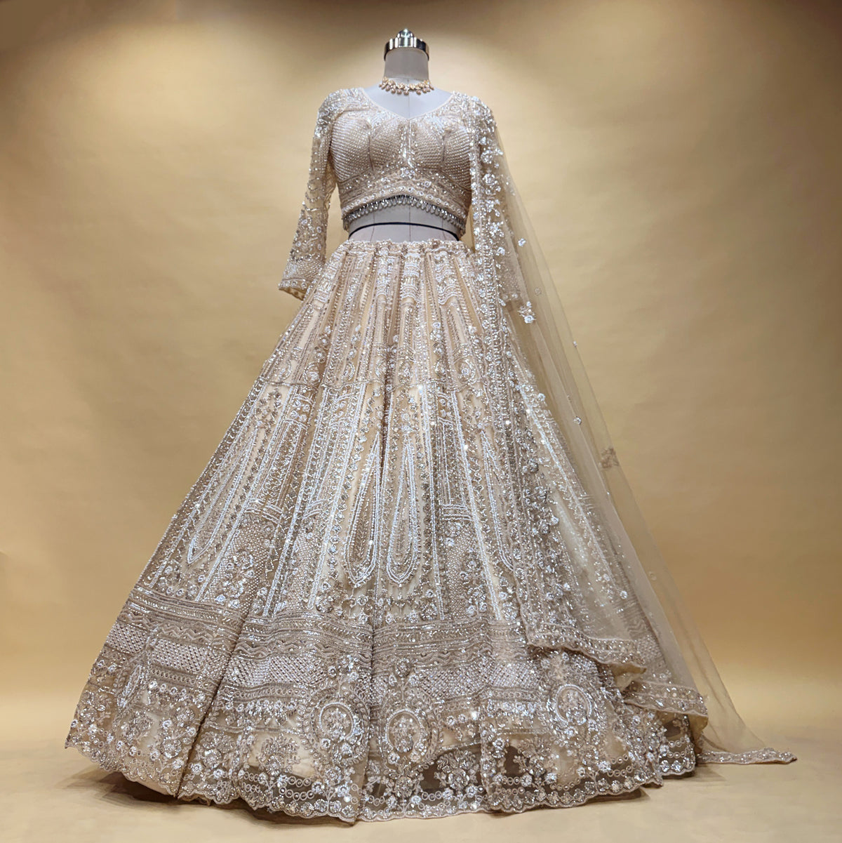 The Saubhagya Darbar: Ivory Heritage Lehenga Ensemble II – Ivory – view 1