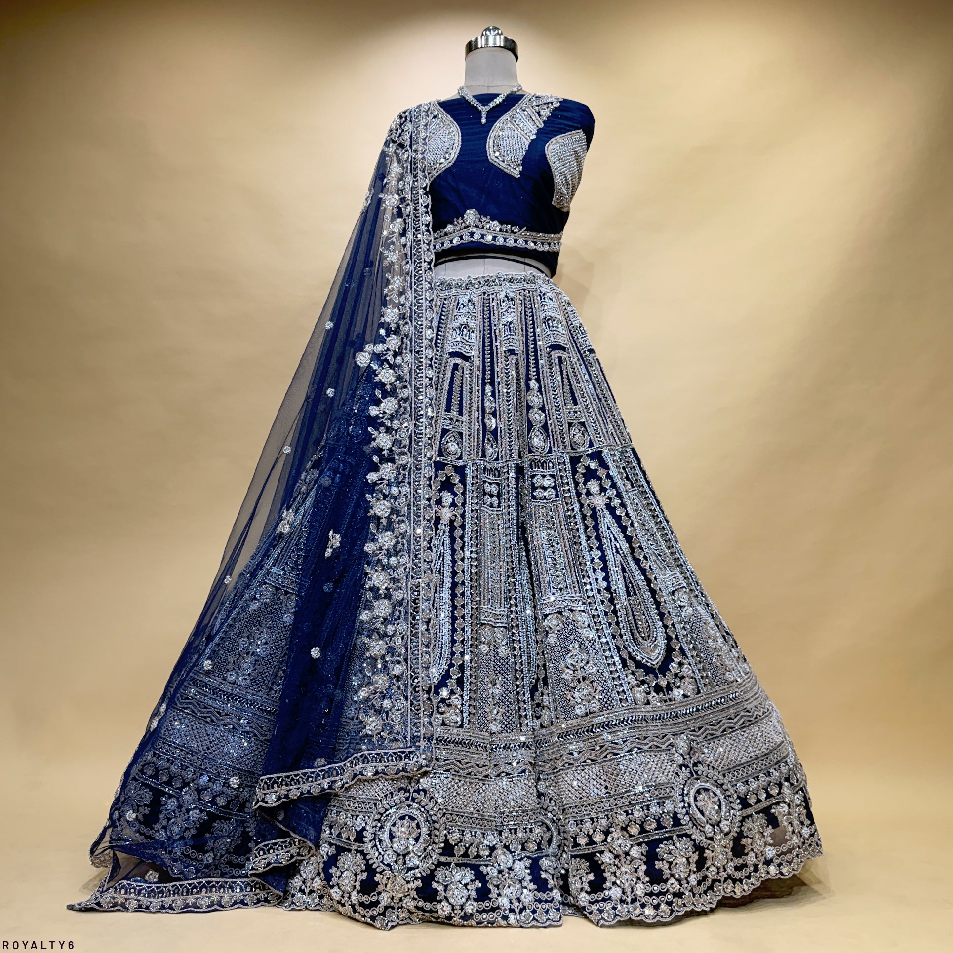 The Utsav Heirloom: Blue Heritage Lehenga Ensemble IV – Blue – view 1