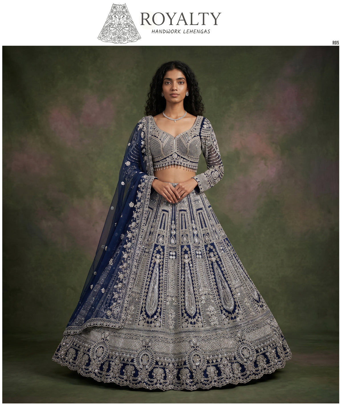 The Utsav Heirloom: Blue Heritage Lehenga Ensemble IV – Blue – view 2